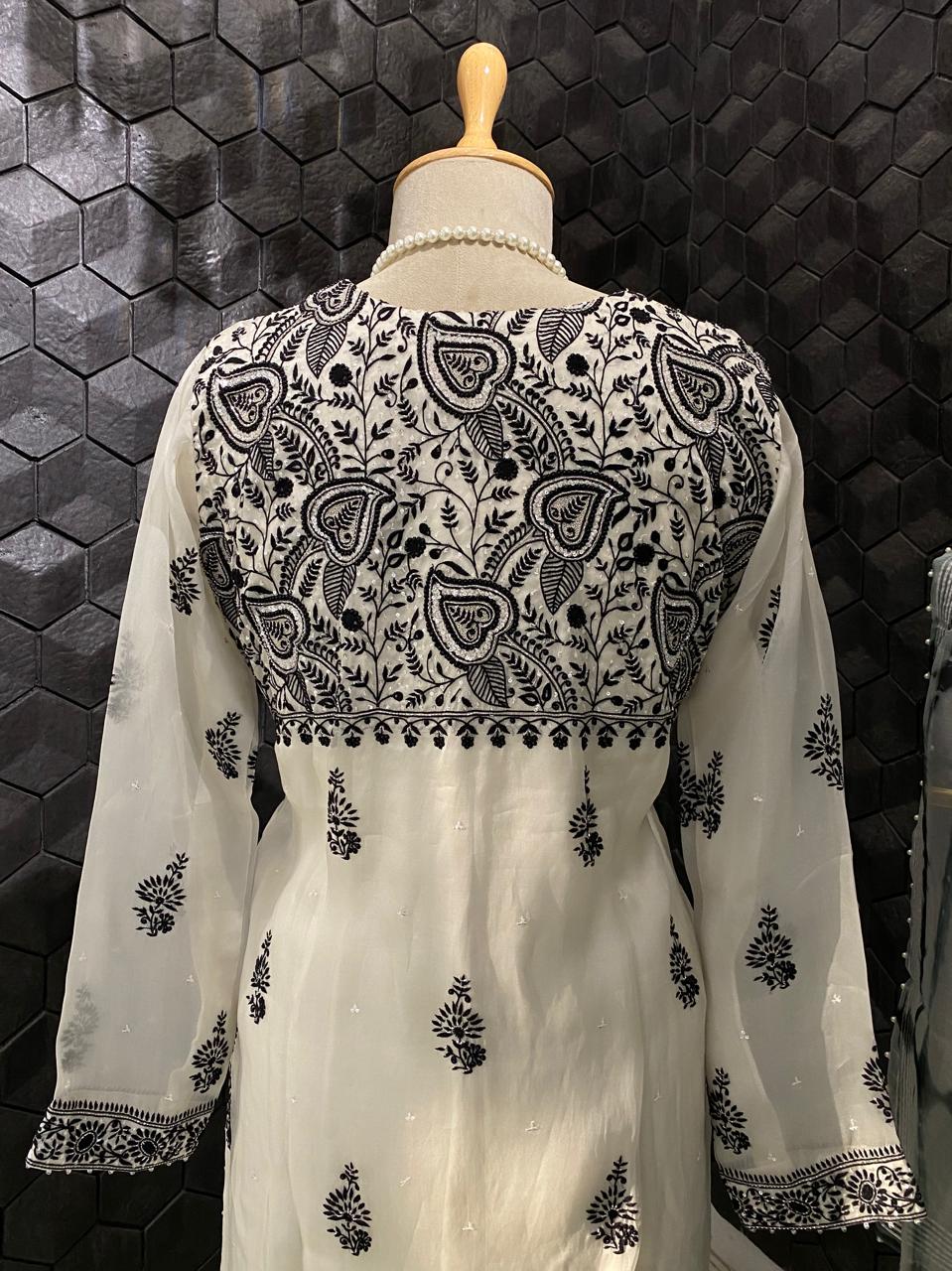 White Organza Chikankari Kurta Set
