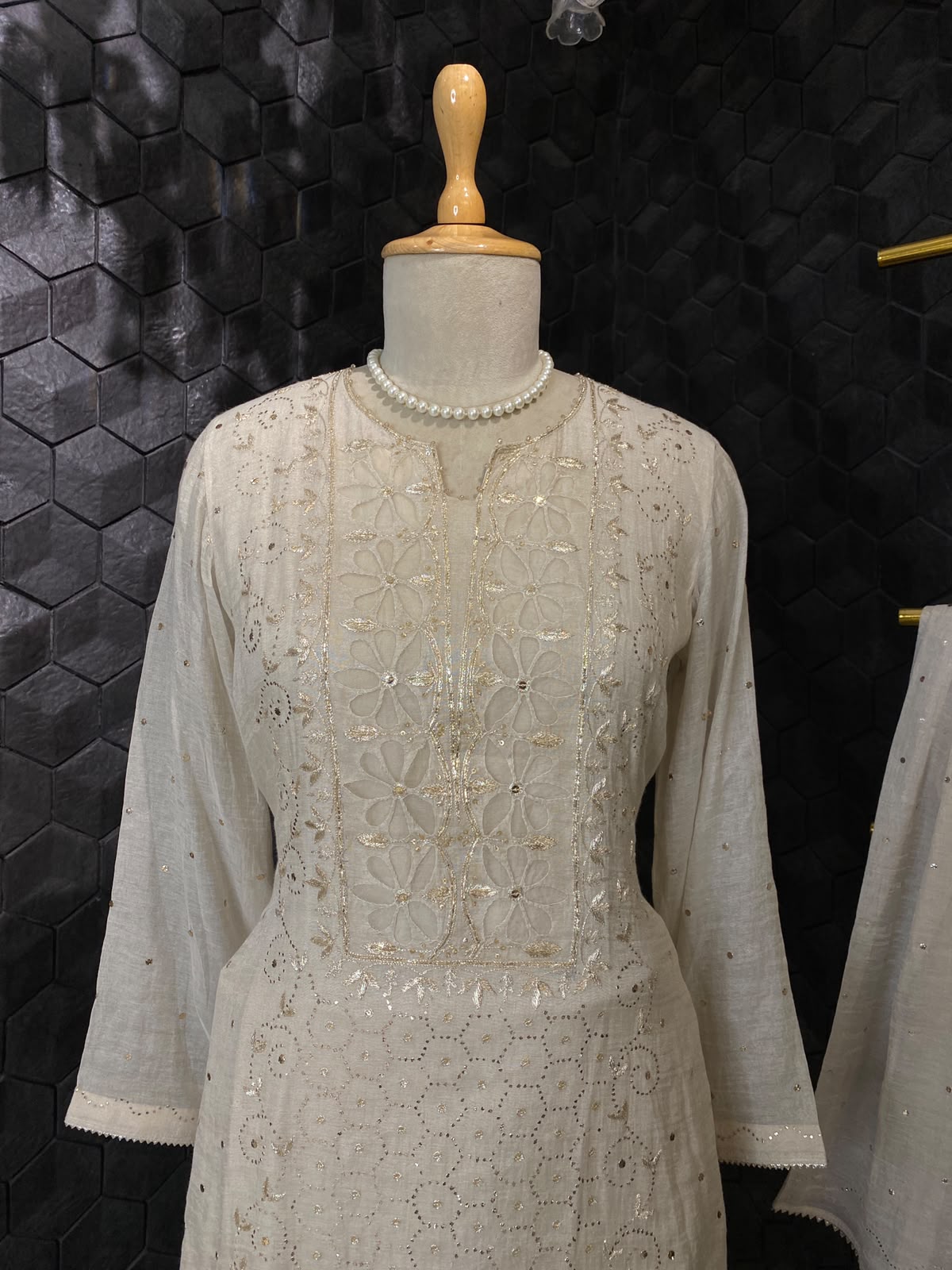 Golden Tissue Kurta Set with Statement Daraz Work