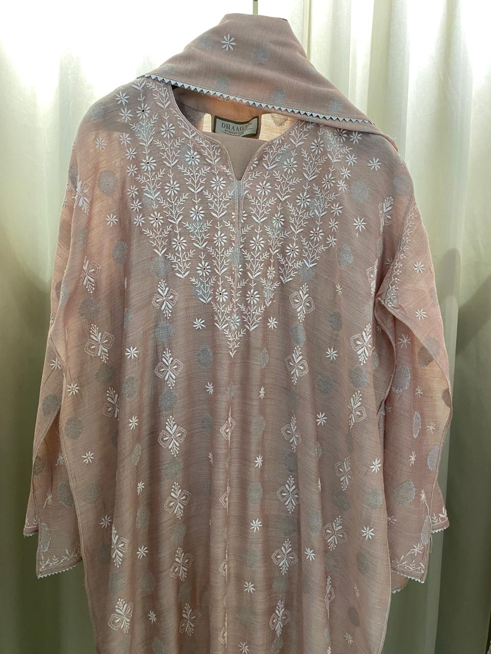 Rose Pink Moonga Silk Zari Butti Kurta Set