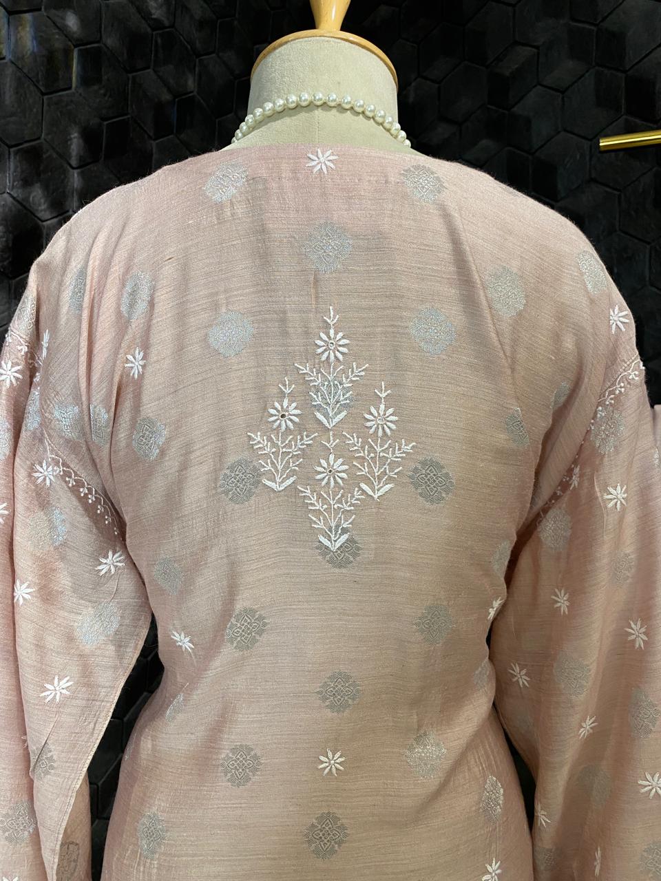 Rose Pink Moonga Silk Zari Butti Kurta Set