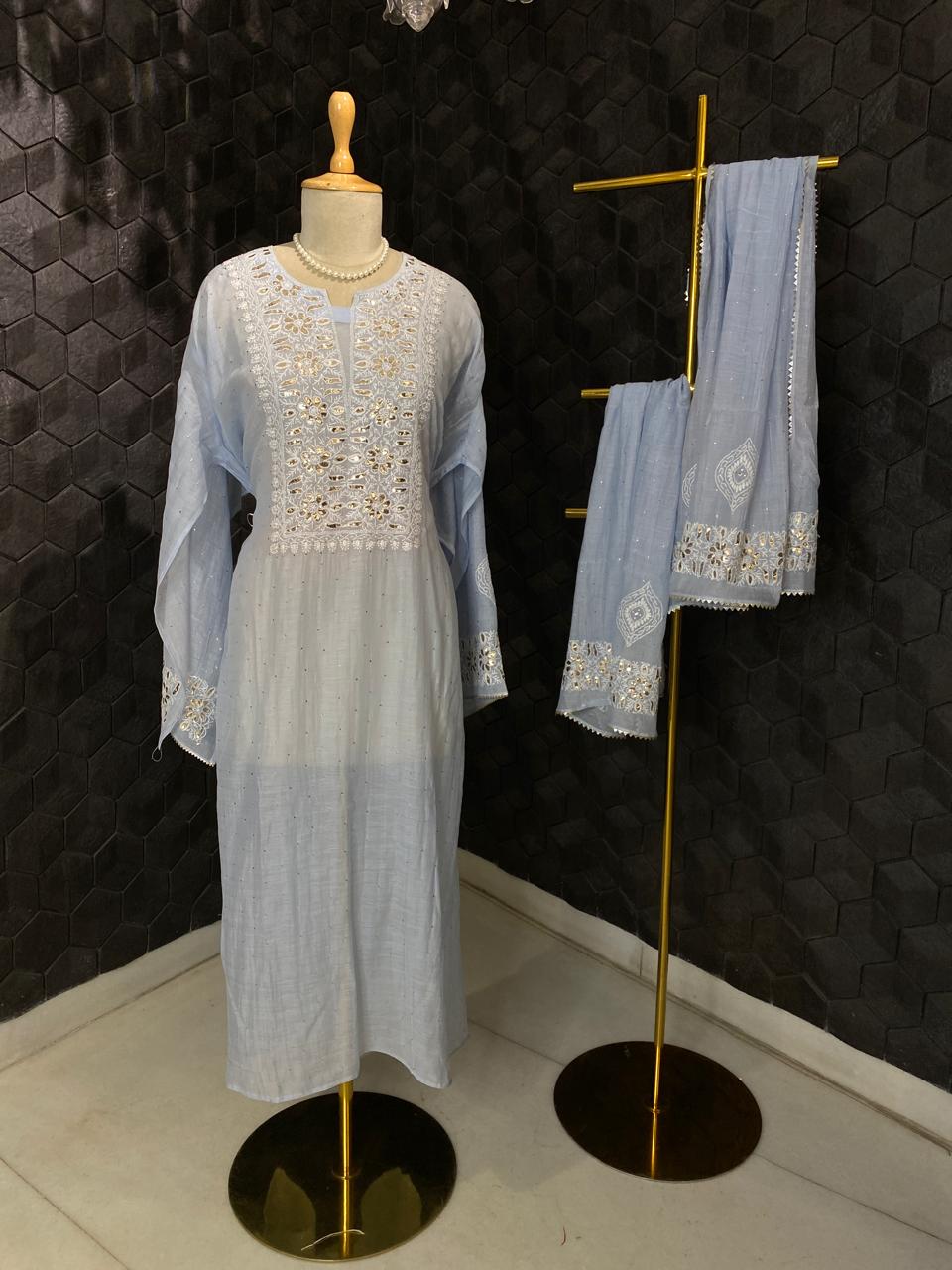 Sky Blue Pitta & Mukaish Kurta Set