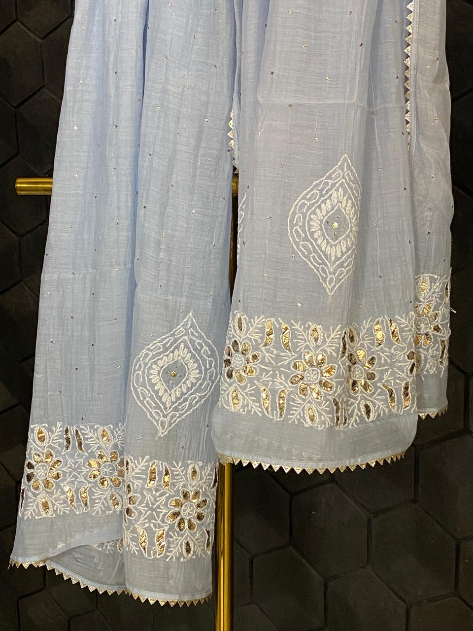 Sky Blue Pitta & Mukaish Kurta Set