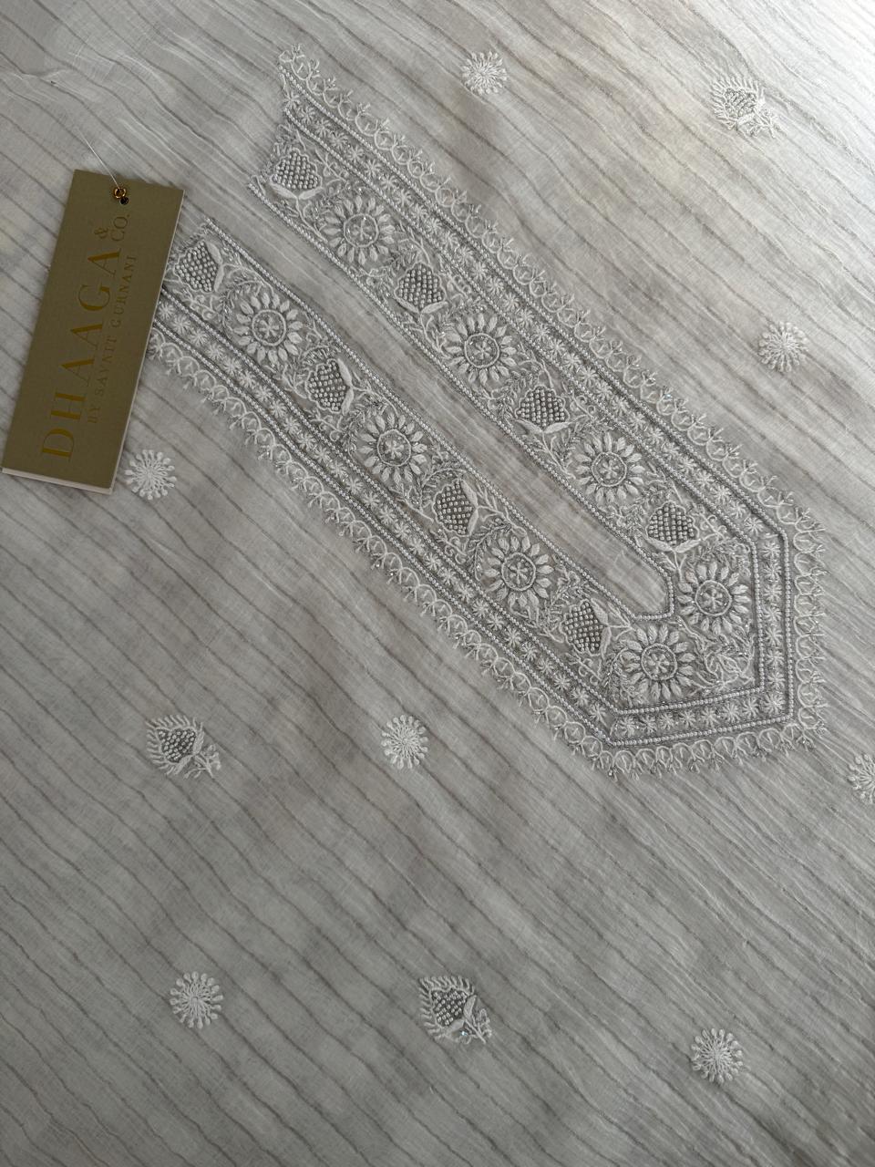 Ivory Striped Mul Chanderi Men's Kurta