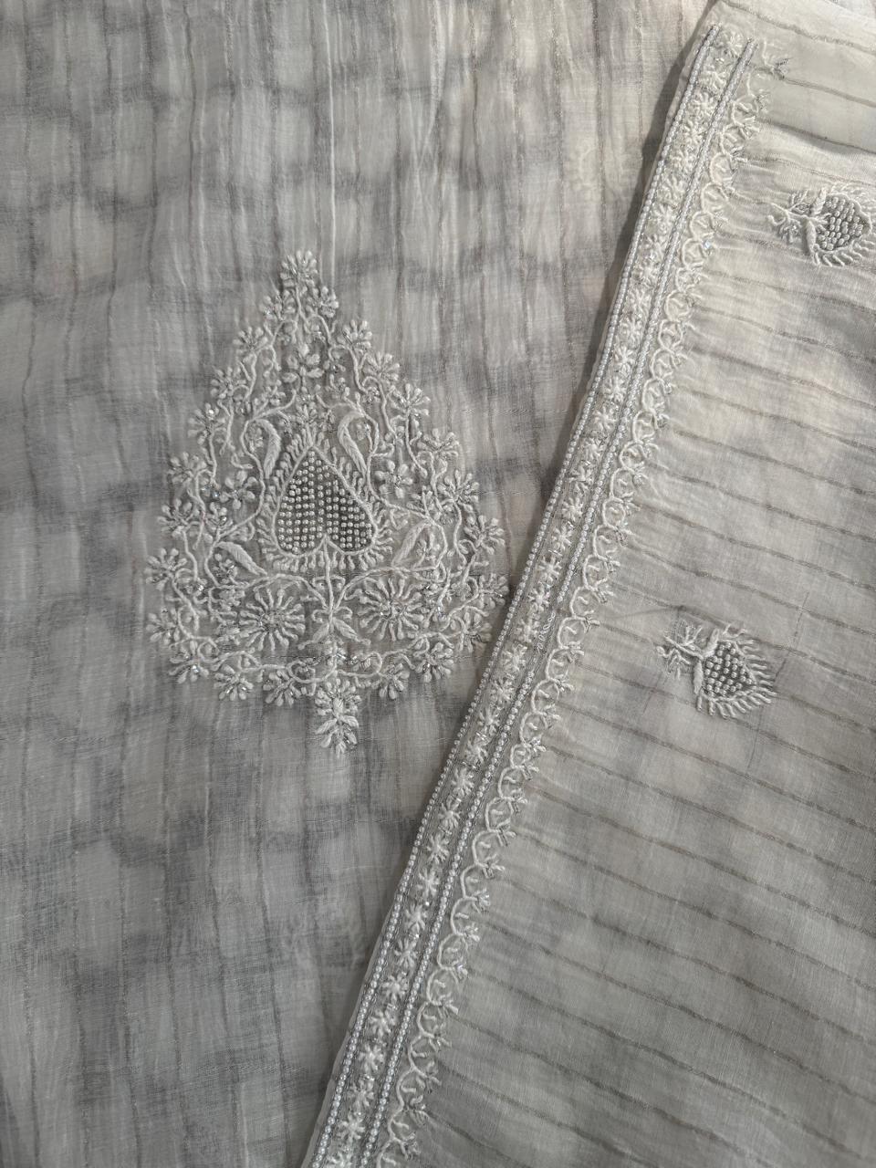 Ivory Striped Mul Chanderi Men's Kurta