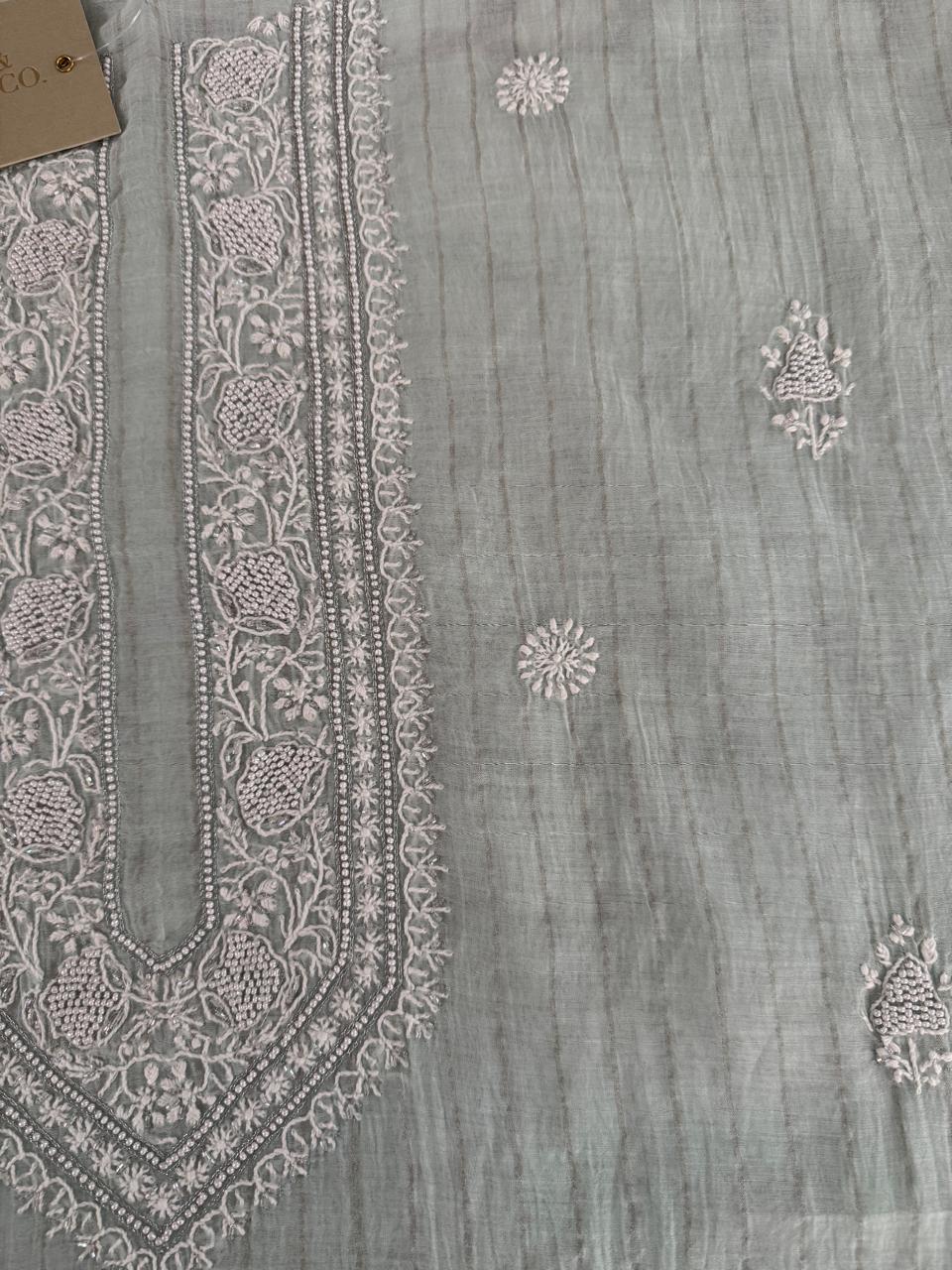 Mint Green Striped Mul Chanderi Men's Kurta