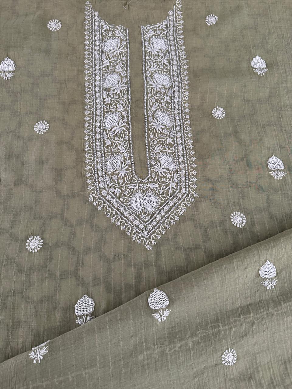 Sage Green Striped Mul Chanderi Men's Kurta