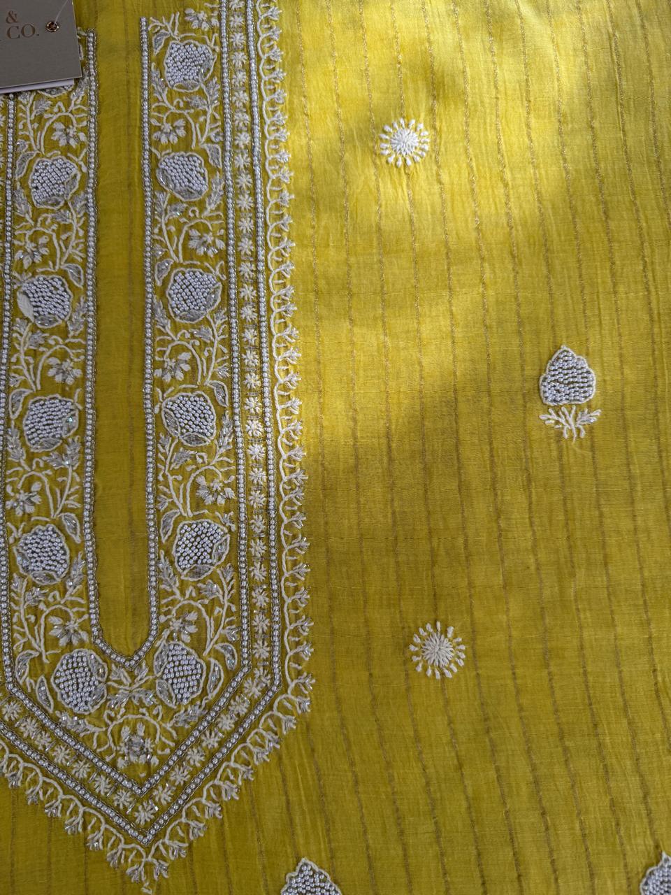 Yellow Striped Mul Chanderi Men's Kurta