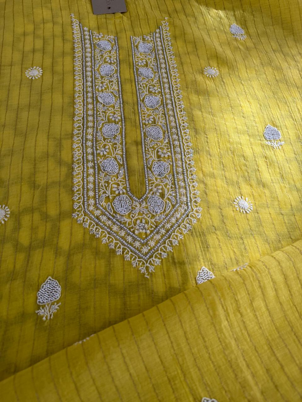 Yellow Striped Mul Chanderi Men's Kurta