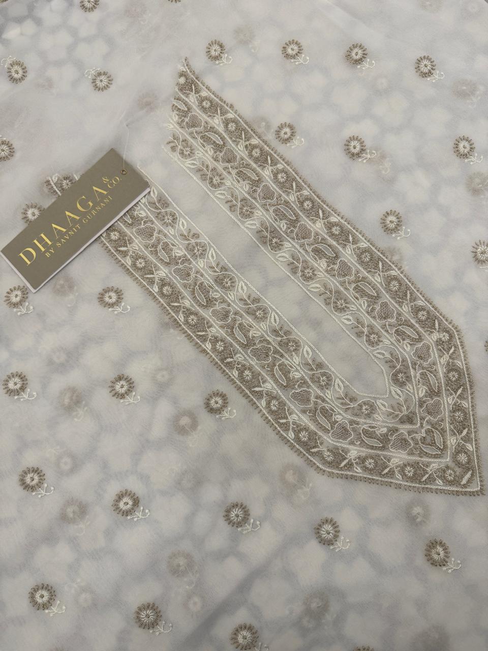 Ivory Georgette in Brown Chikankari Men's Kurta