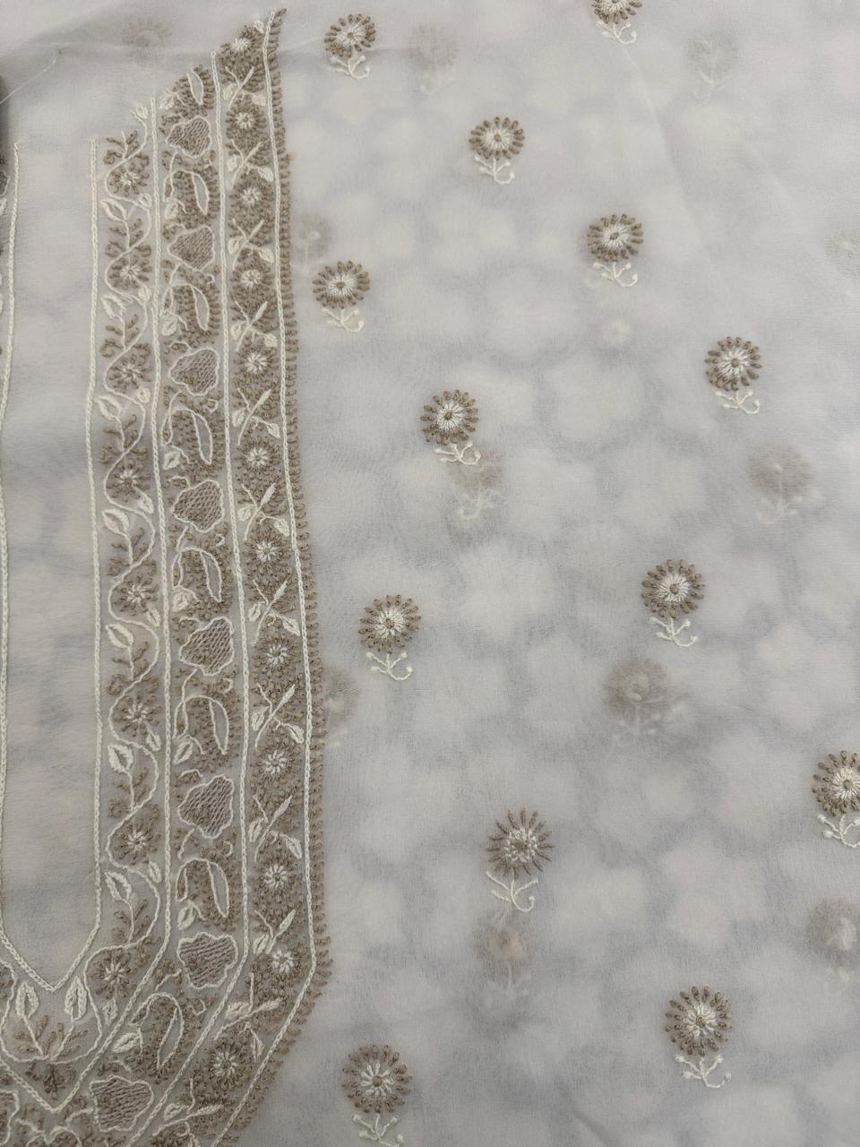 Ivory Georgette in Brown Chikankari Men's Kurta