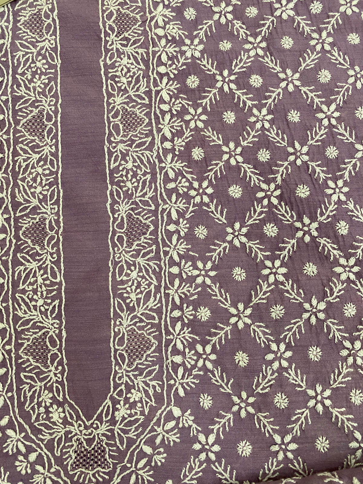 Lavender Moonga Silk Chikankari Men's Kurta