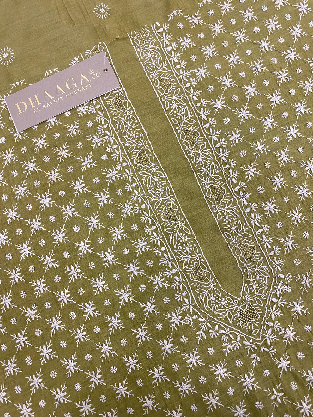 Olive Green Moonga Silk Chikankari Men's Kurta