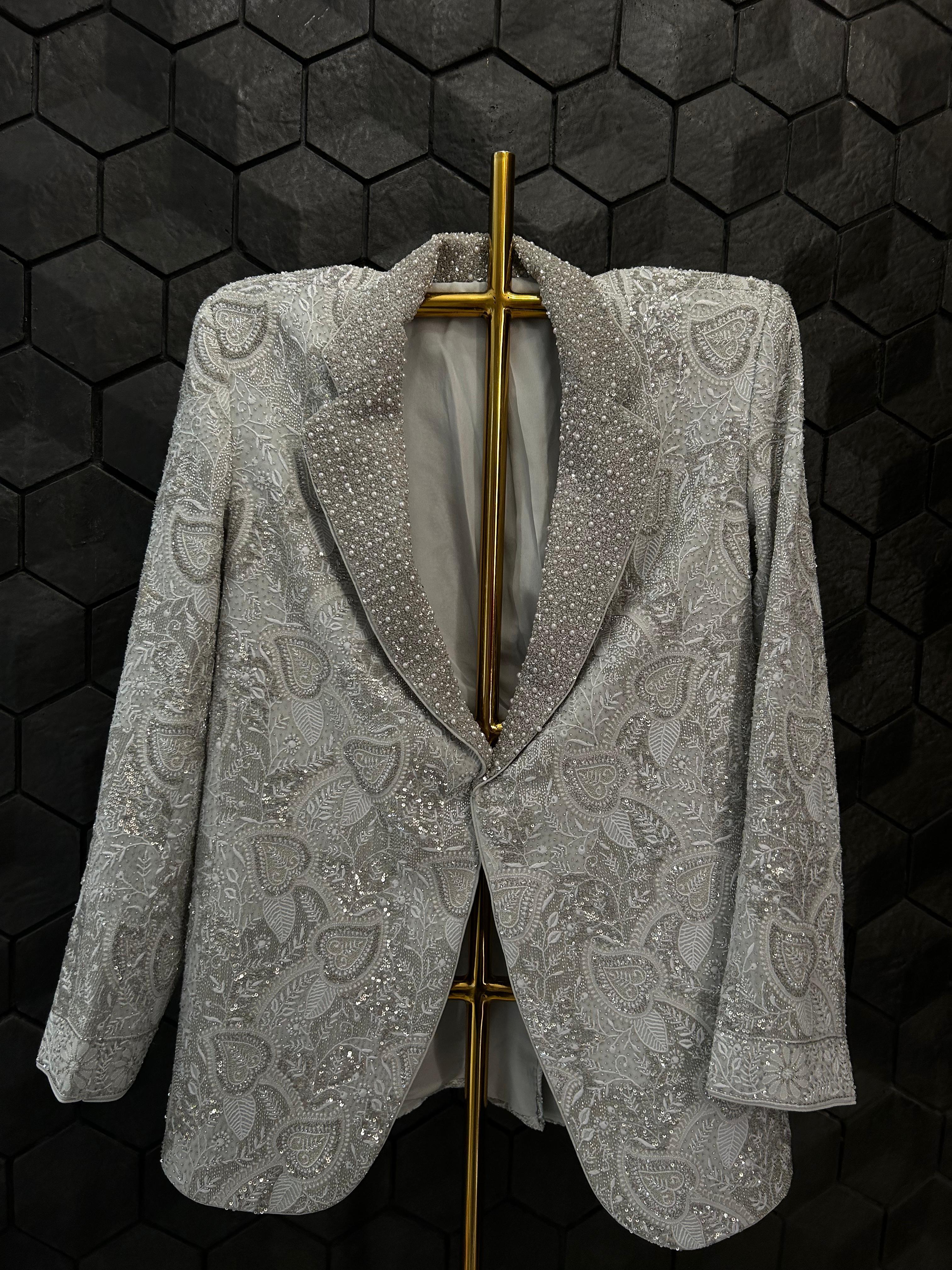 Premium Metallic Chikankari Blazer Set