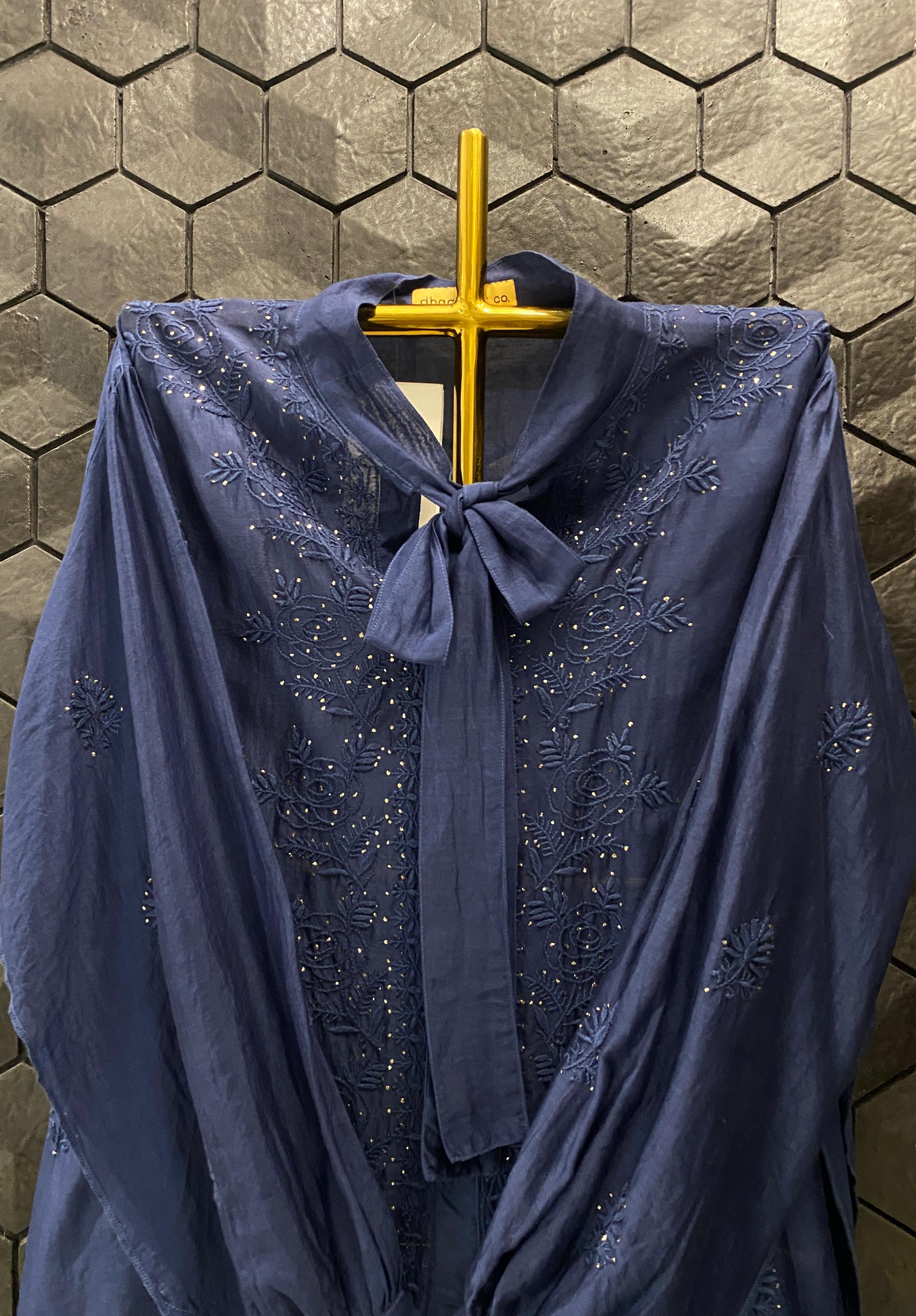 COBALT BLUE CHANDERI CHKANKARI SHIRT