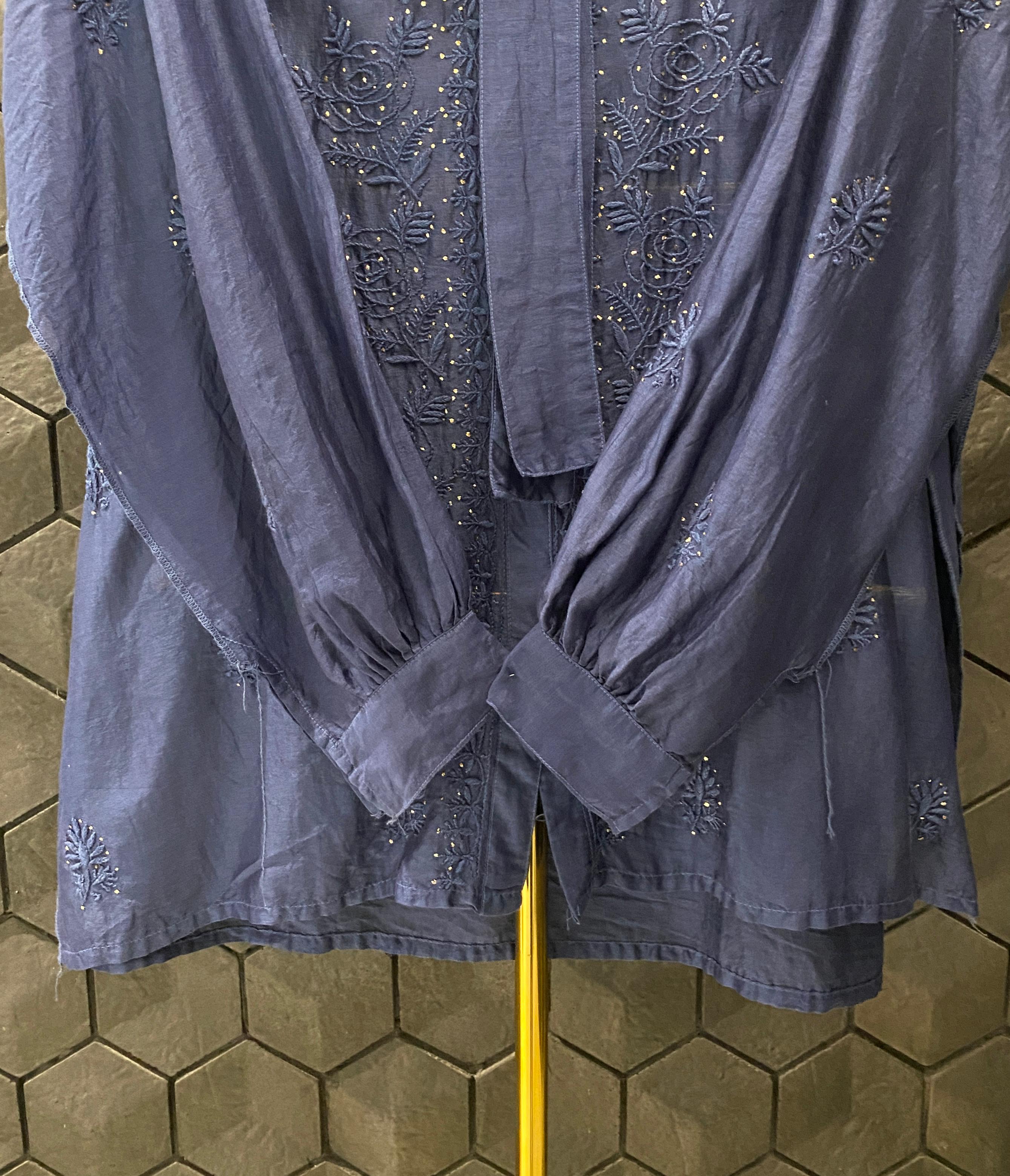 COBALT BLUE CHANDERI CHKANKARI SHIRT