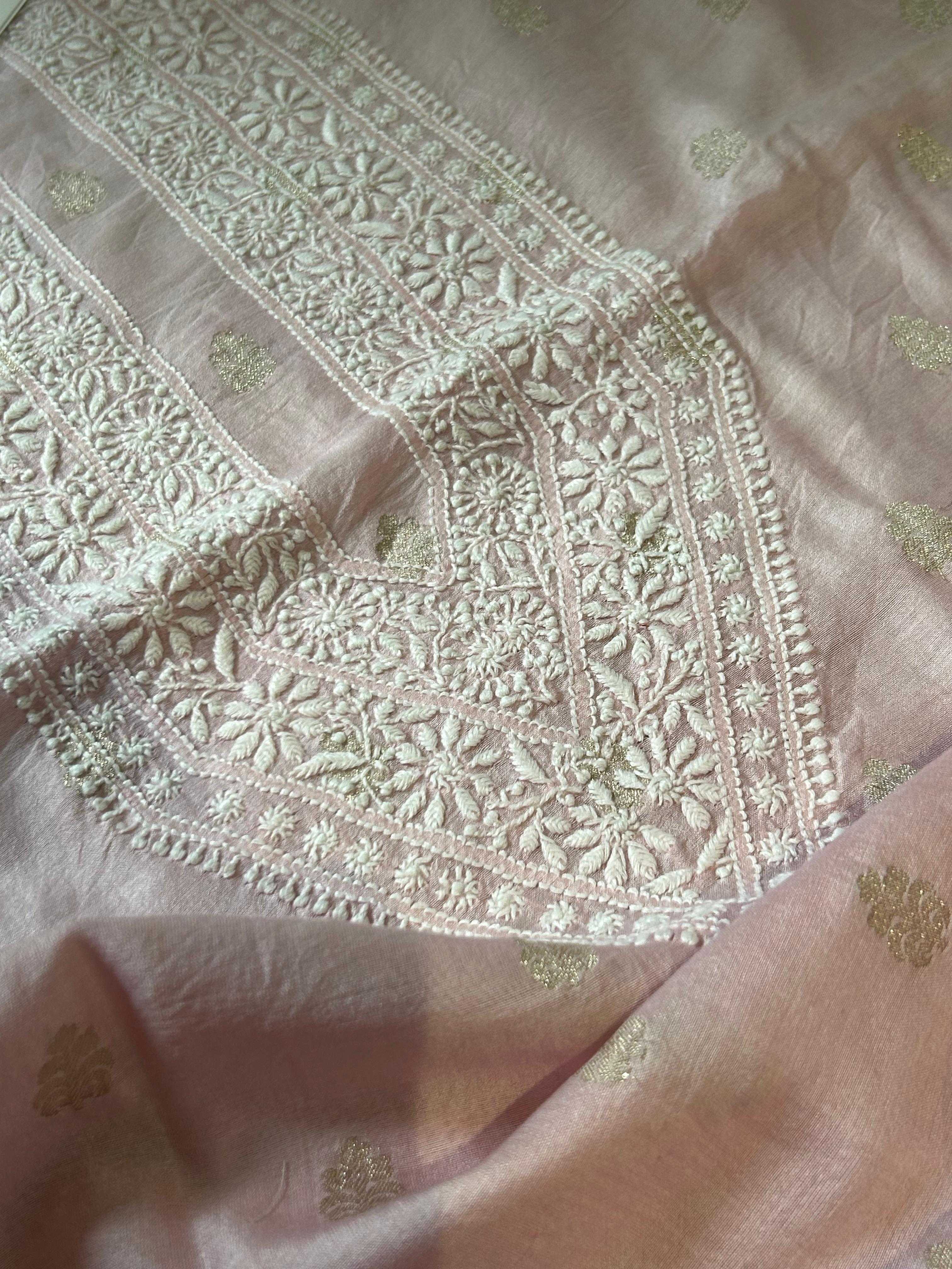 Pink Mens Chanderi Chikankari Kurta