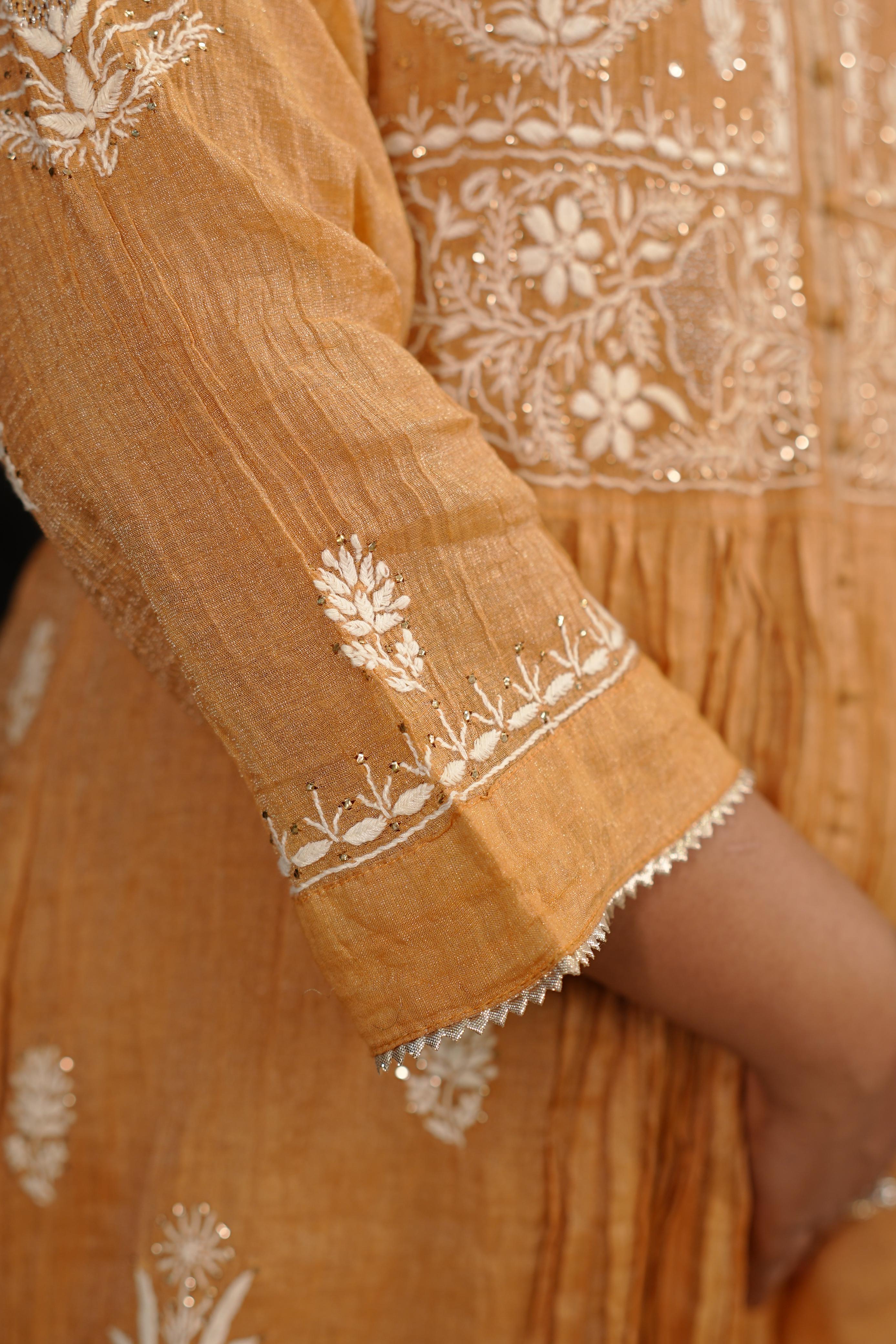 Mustard Tissue Chikankari Sharara Set