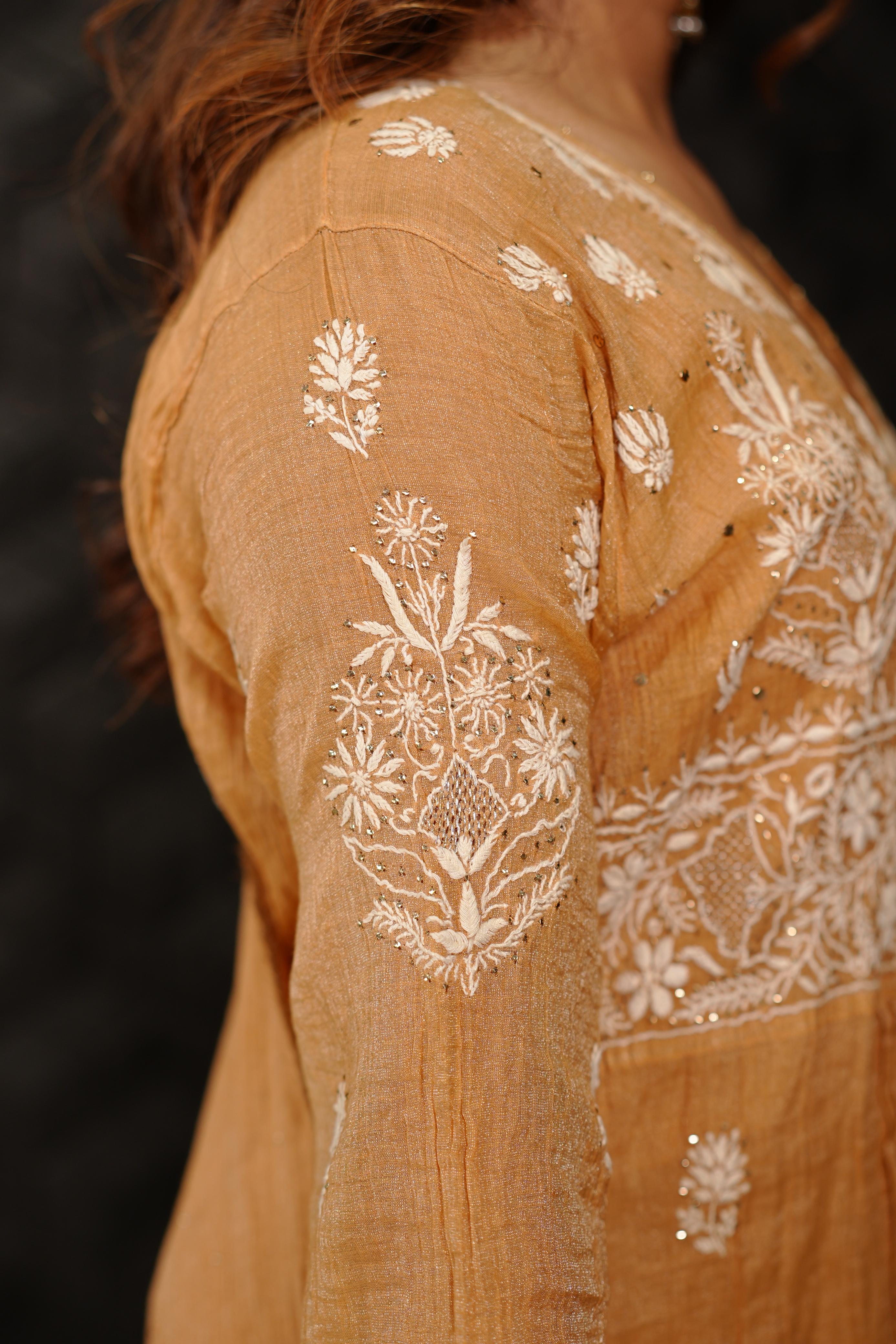 Mustard Tissue Chikankari Sharara Set