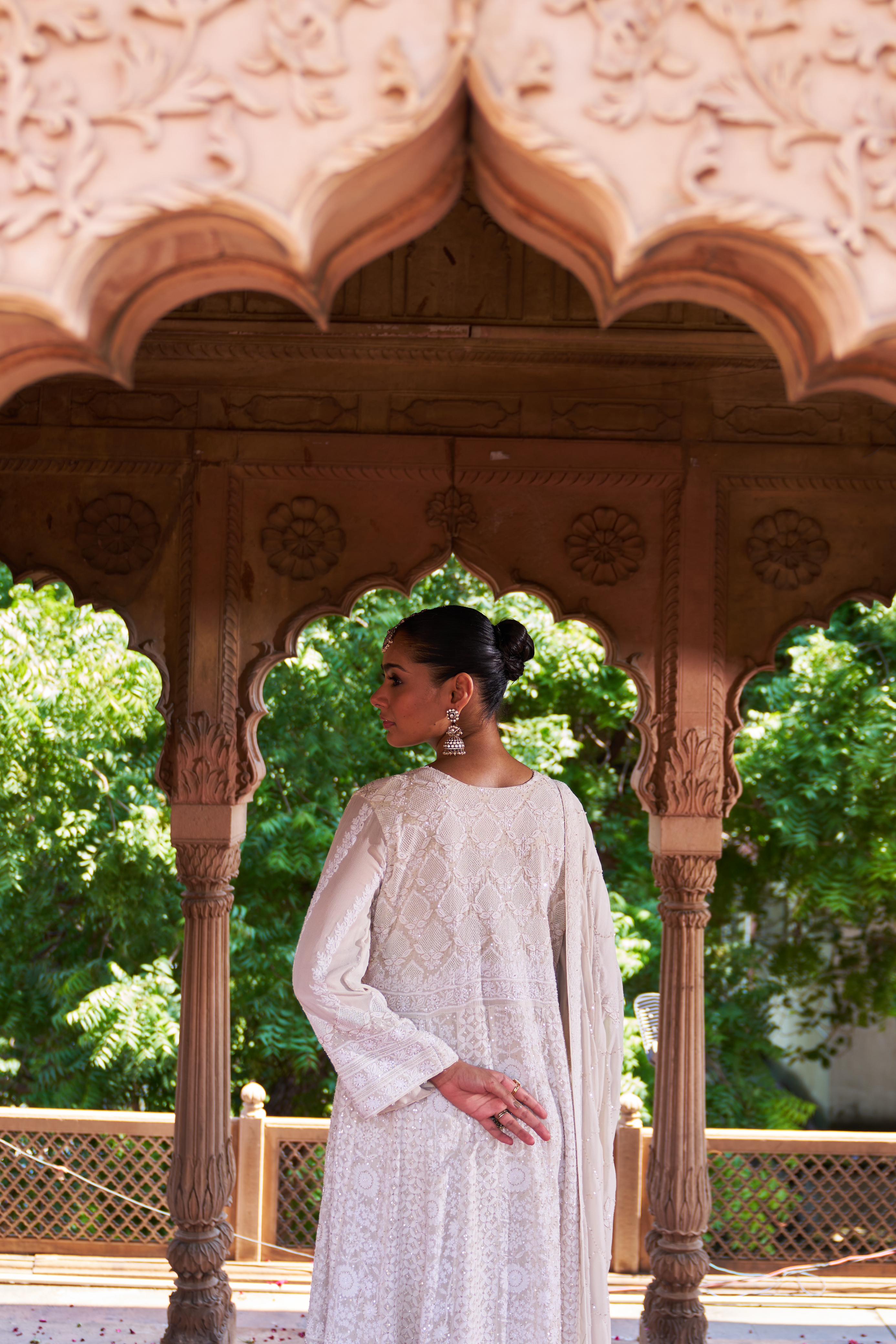 Ivory Georgette ek-taar Chikankari Anarkali Set