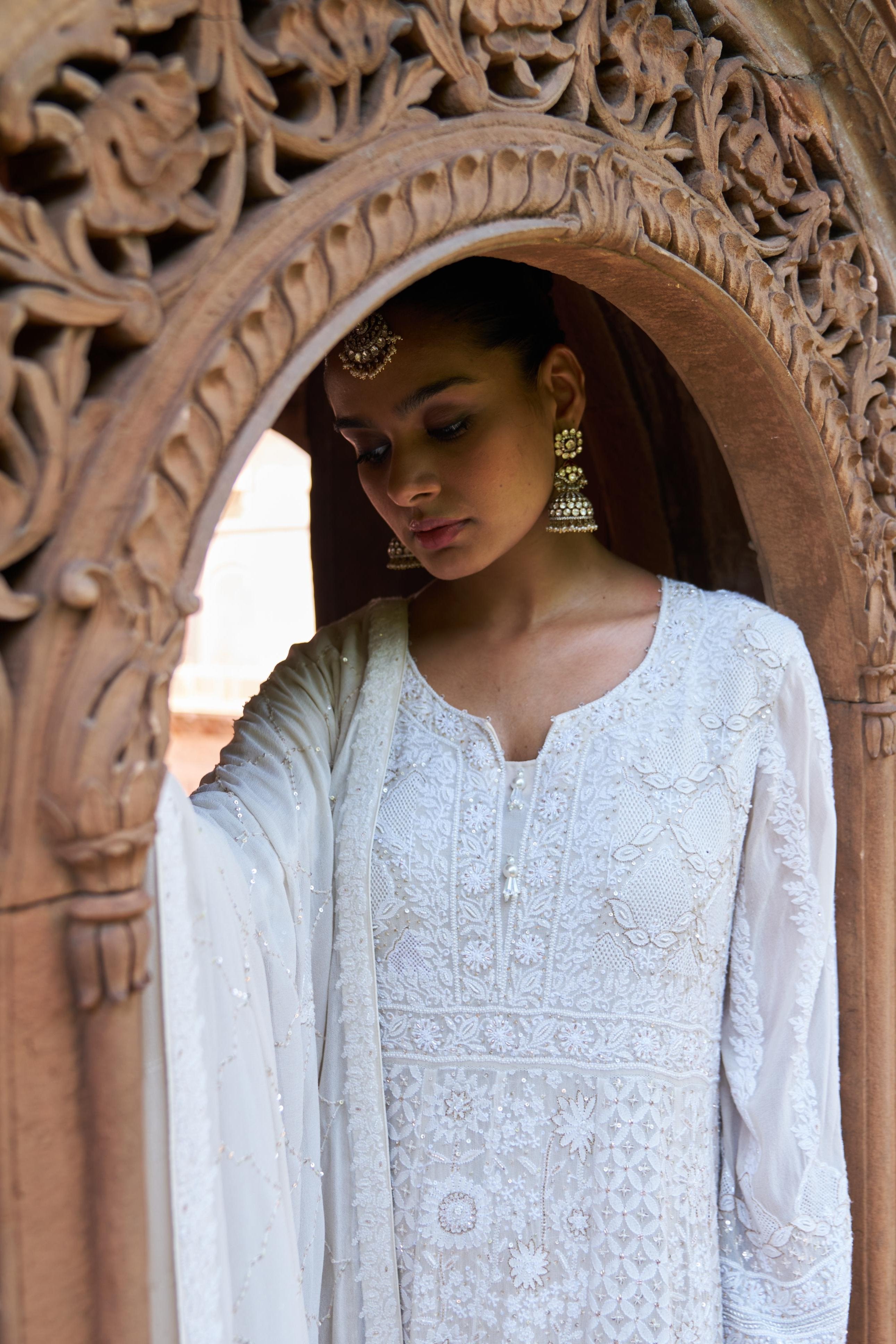 Ivory Georgette ek-taar Chikankari Anarkali Set