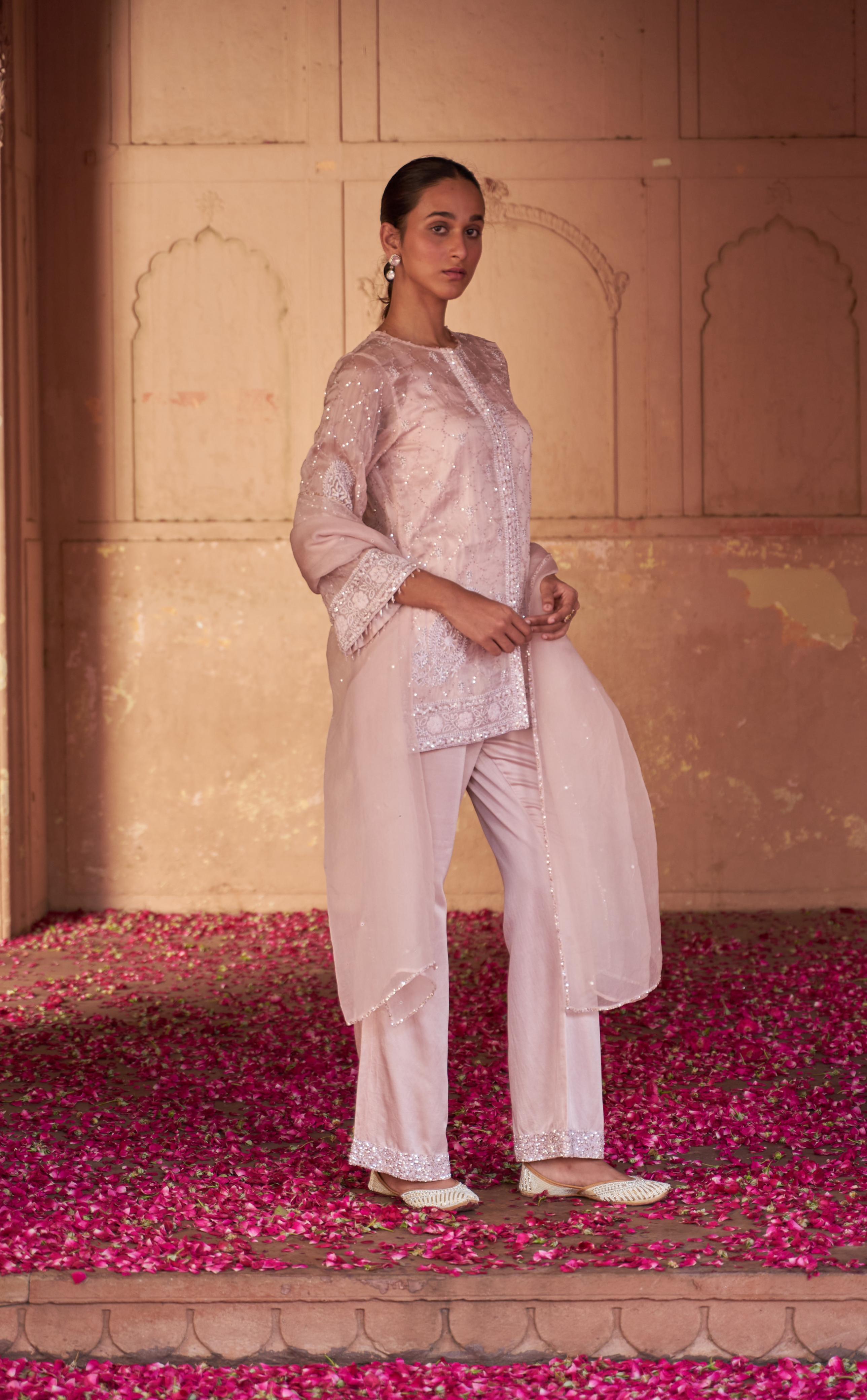 Pink Pakistani Organza Co-ord Set