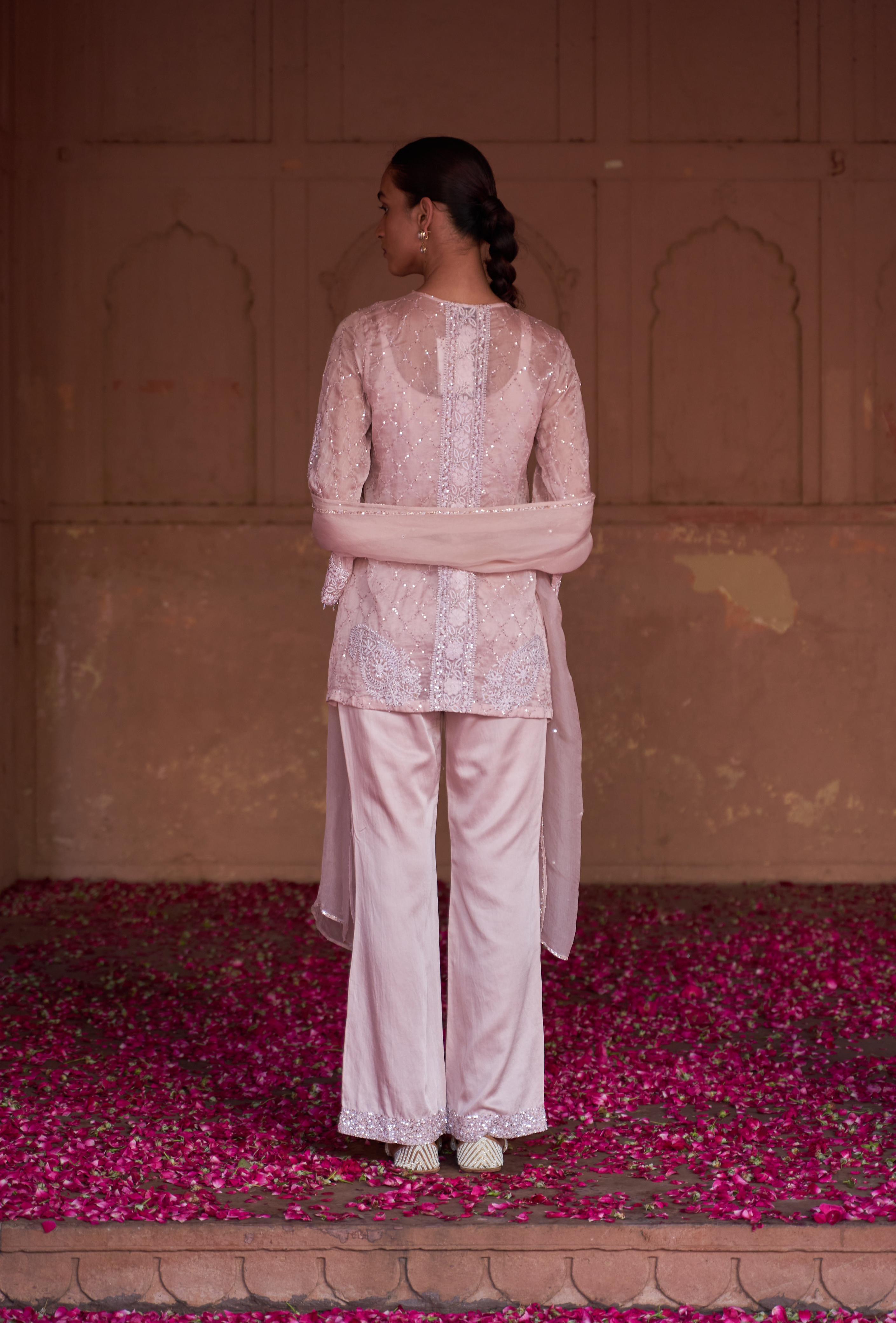 Pink Pakistani Organza Co-ord Set