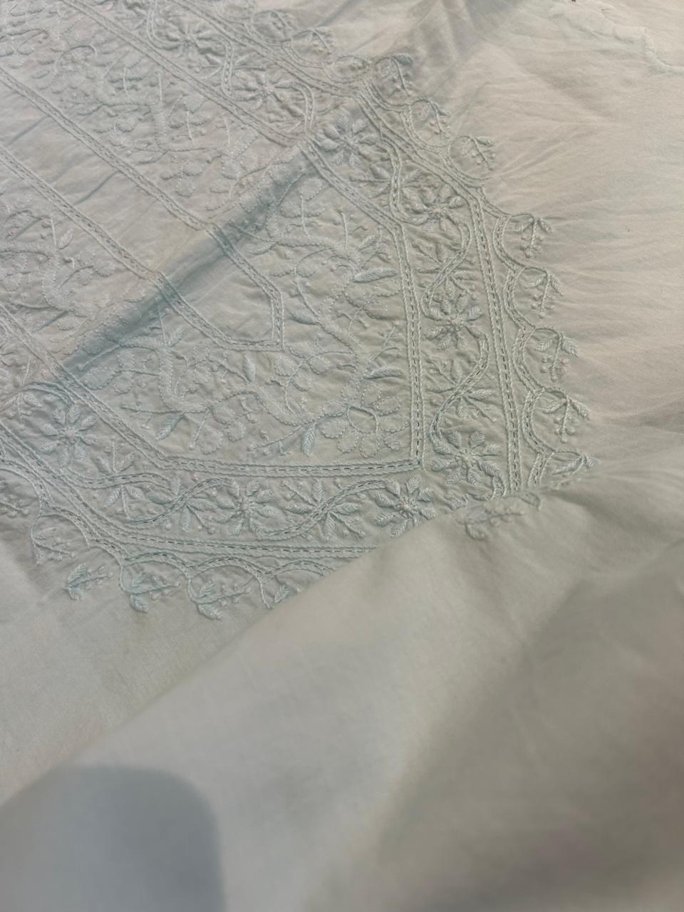 Mens Sky Blue Chanderi Chikankari kurta