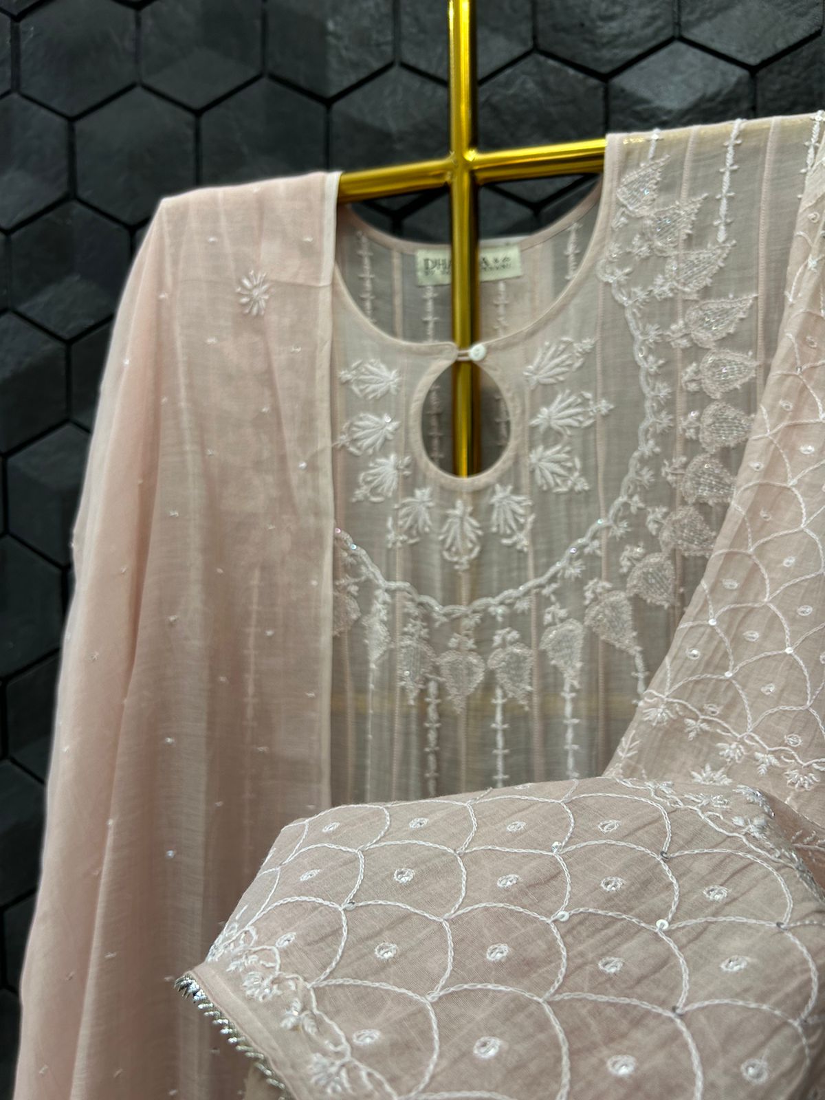 Pink Mul Chanderi Chikankari Anarkali Set