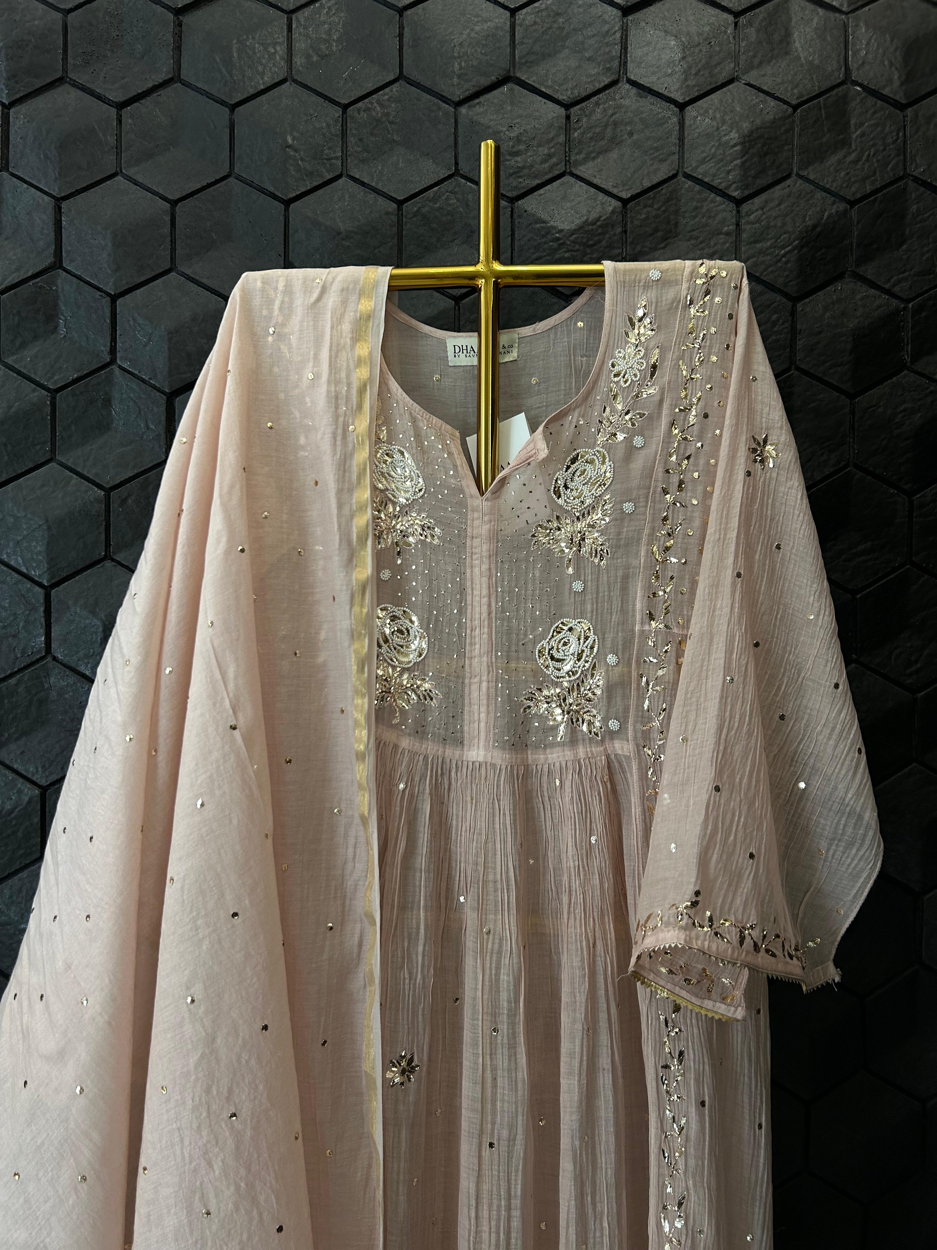 Pink Chanderi Chikankari Kurta Set