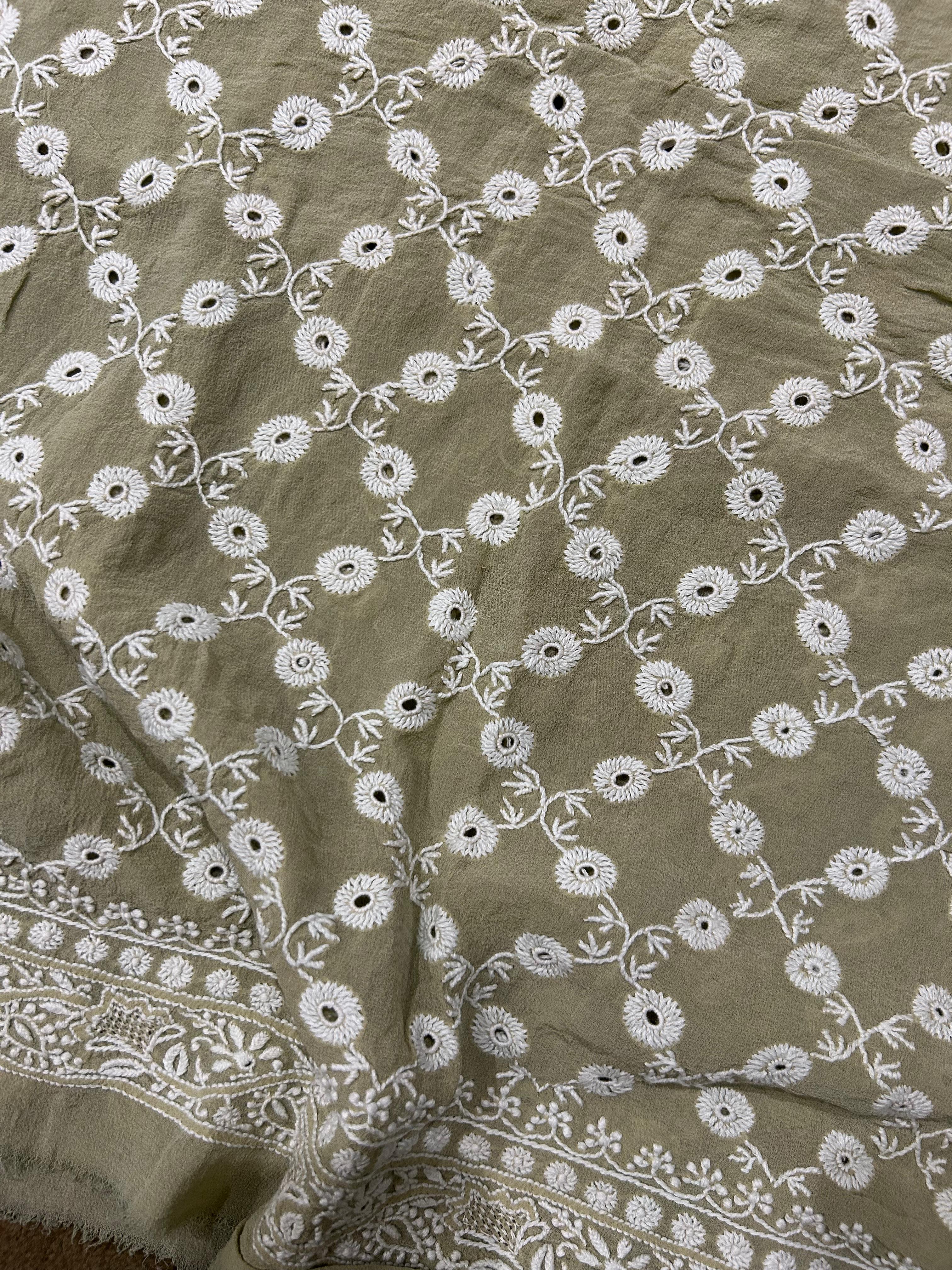 Sage Green Mens Georgette Chikankari kurta