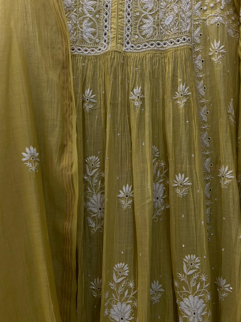 Green Mul Chanderi Chikankari Kurta Set