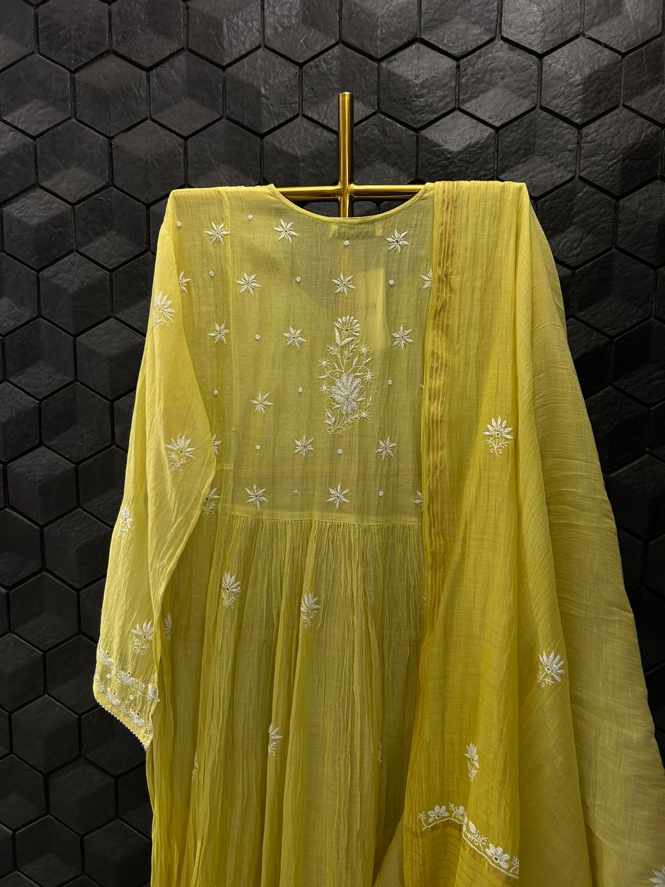 Green Mul Chanderi Chikankari Kurta Set
