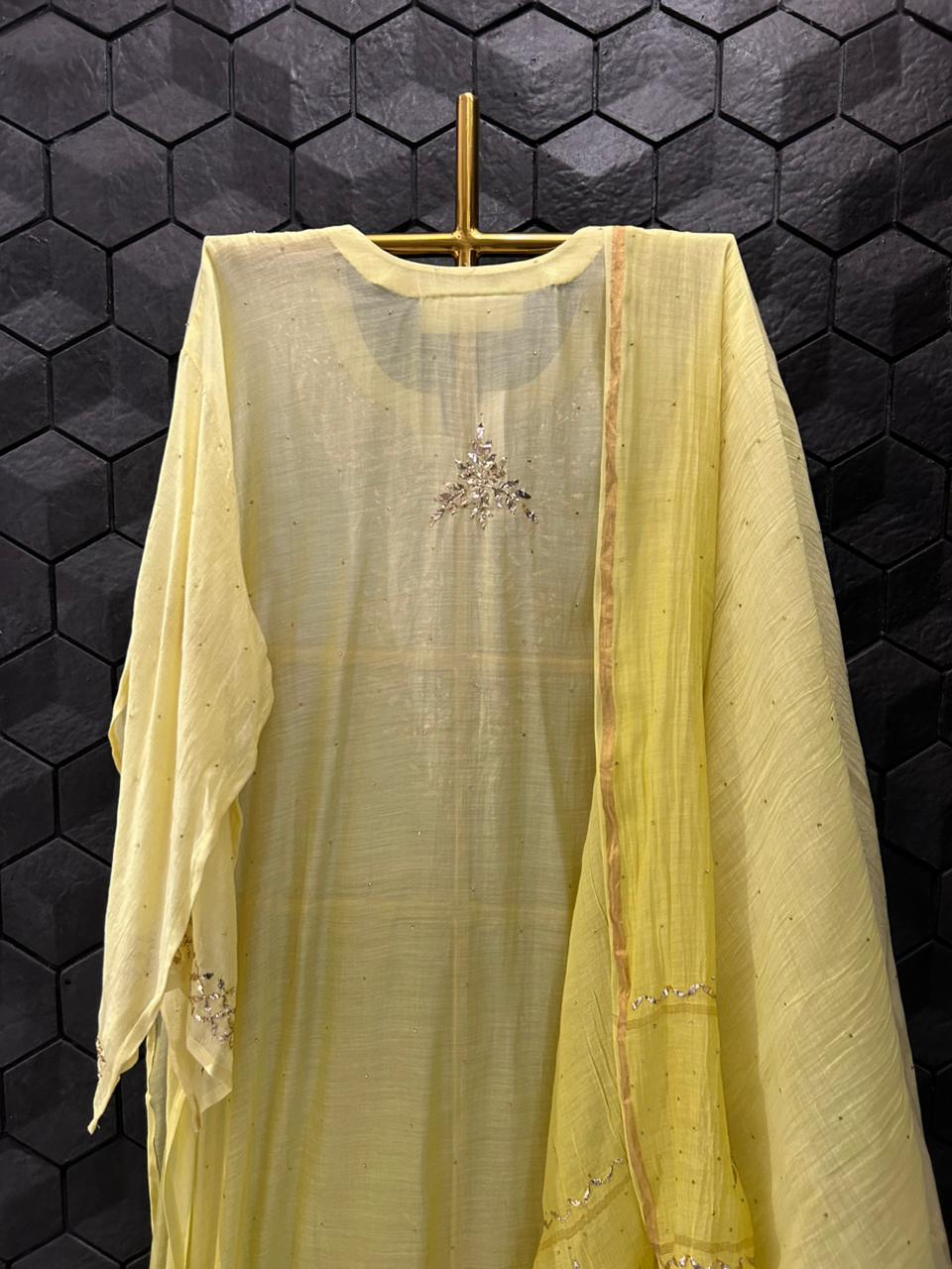 Yellow Mul Chanderi Mukaish kurta Set
