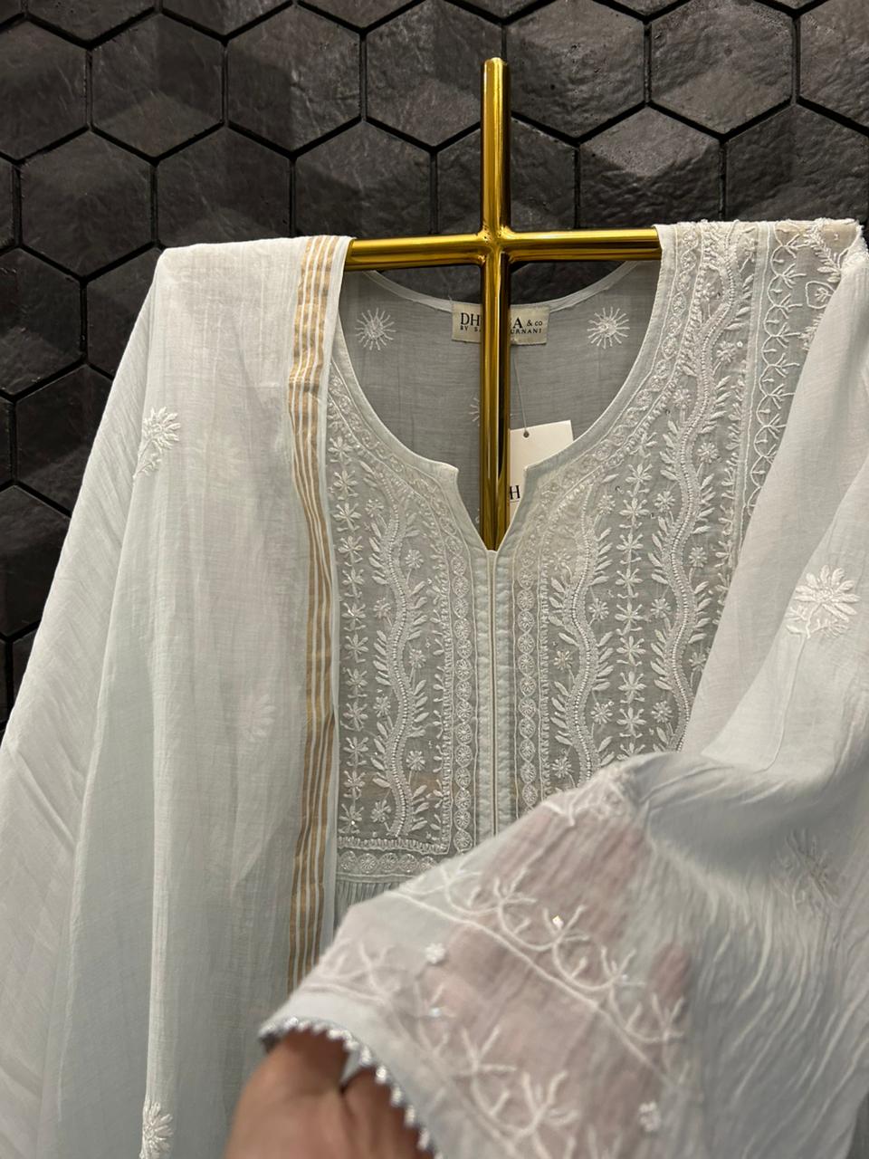 Blue Mul Chanderi Chikankari Kurta Set