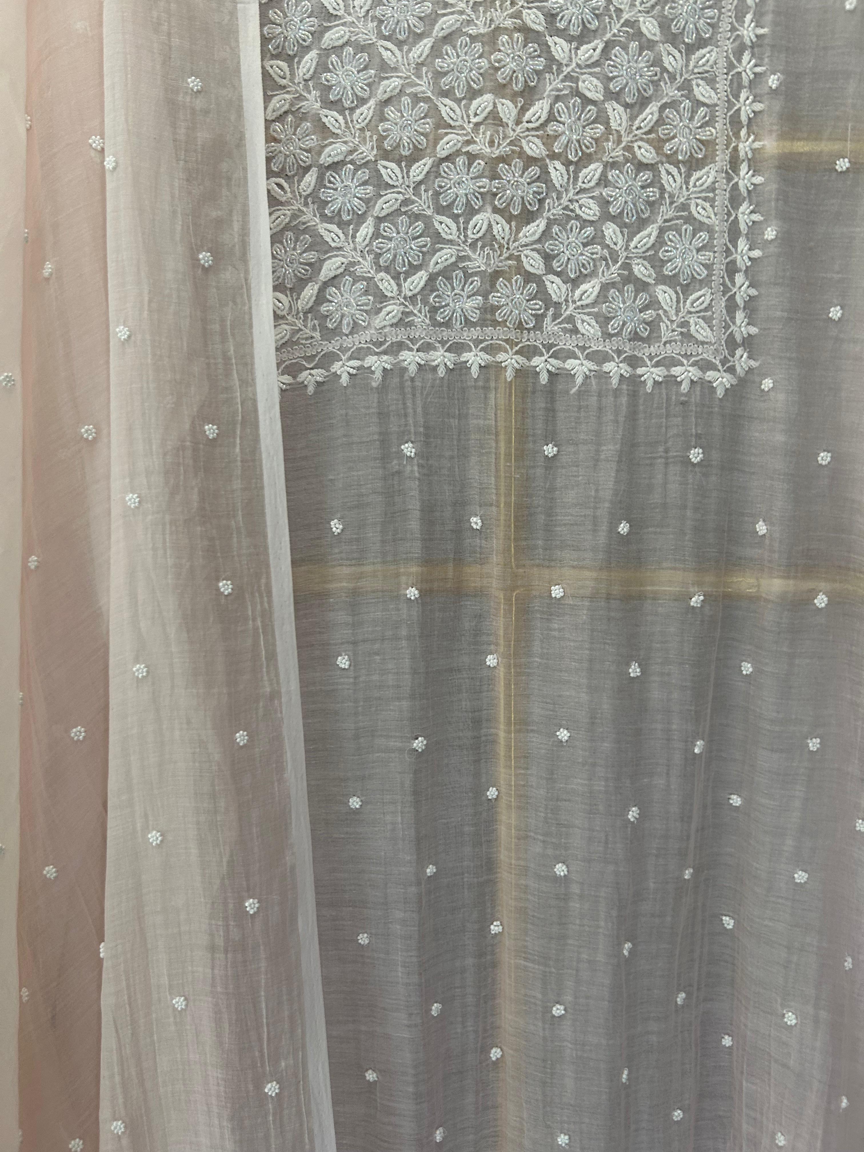 Pink Mul Chanderi Chikankari Kurta Set