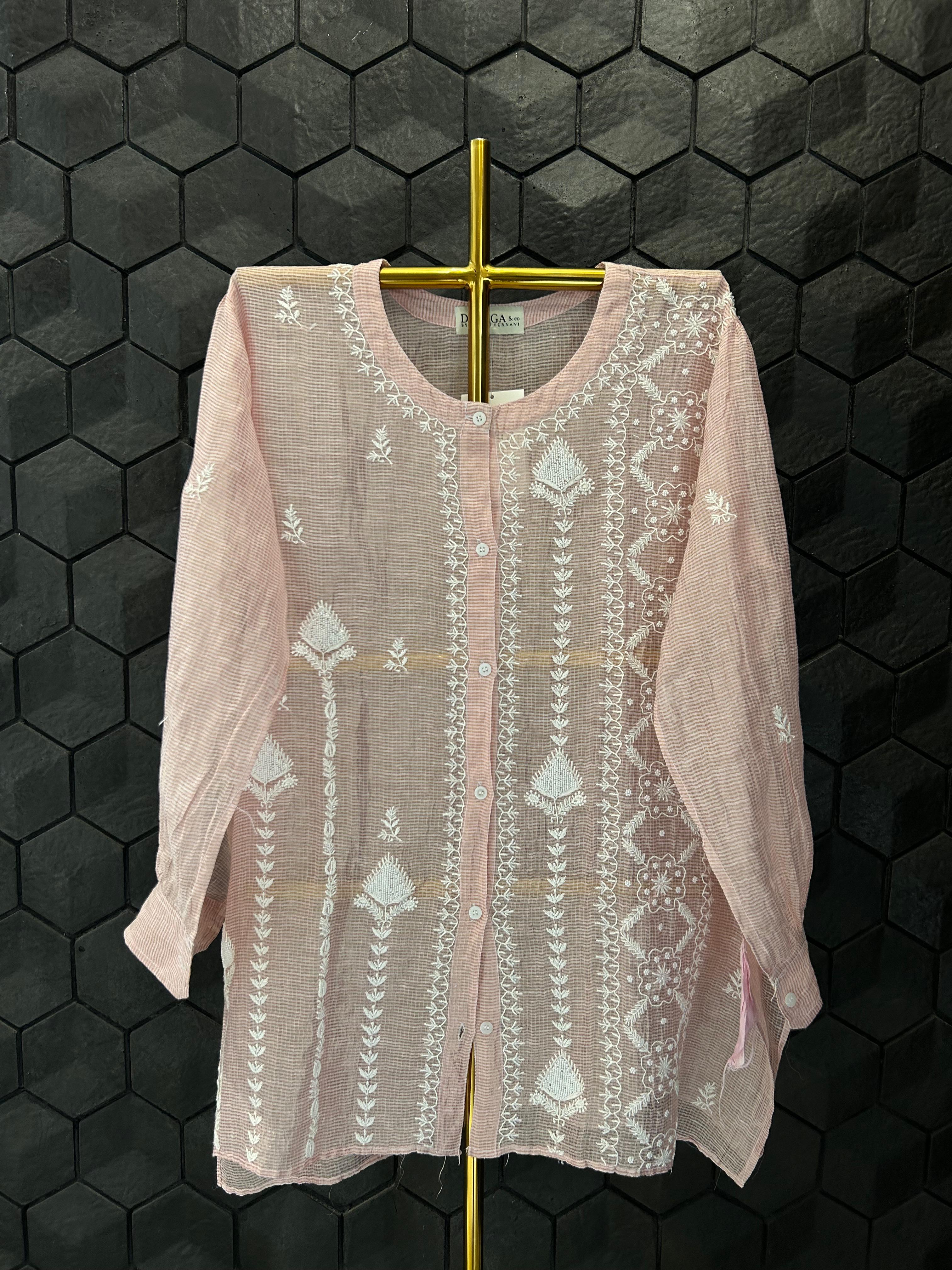 Pink tissue kota chikankari co-ord set