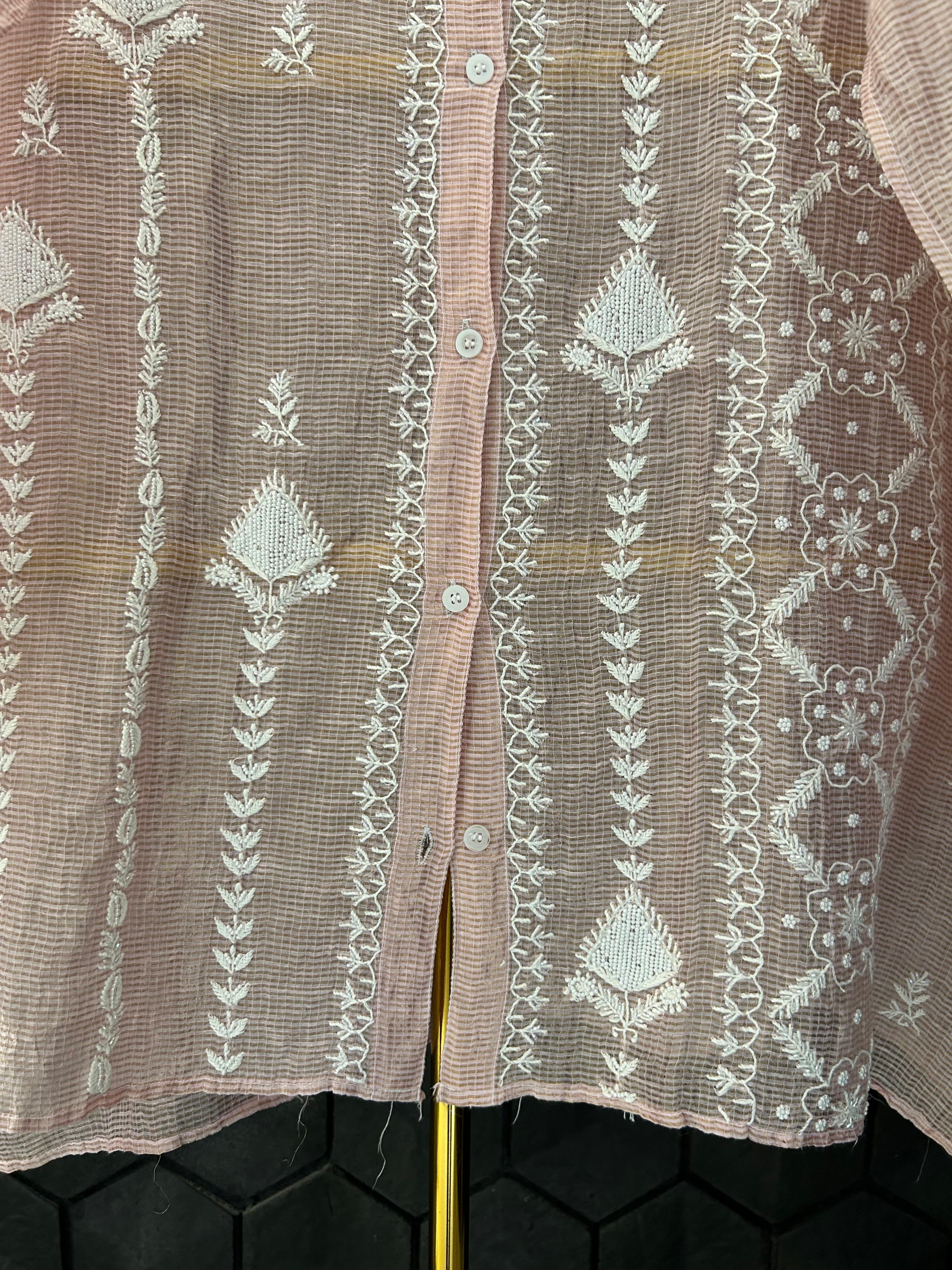 Pink tissue kota chikankari co-ord set