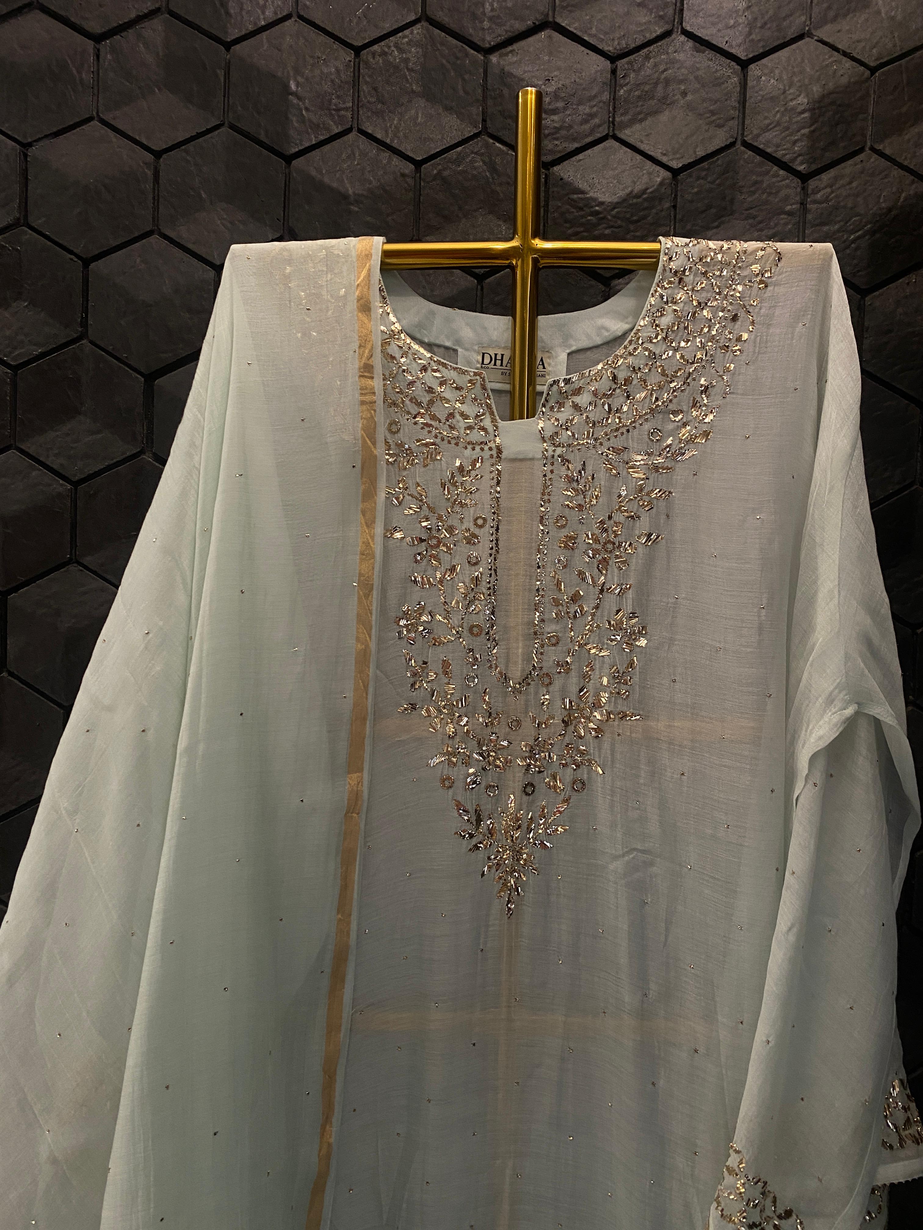 Green Mul Chanderi Mukaish Kurta Set