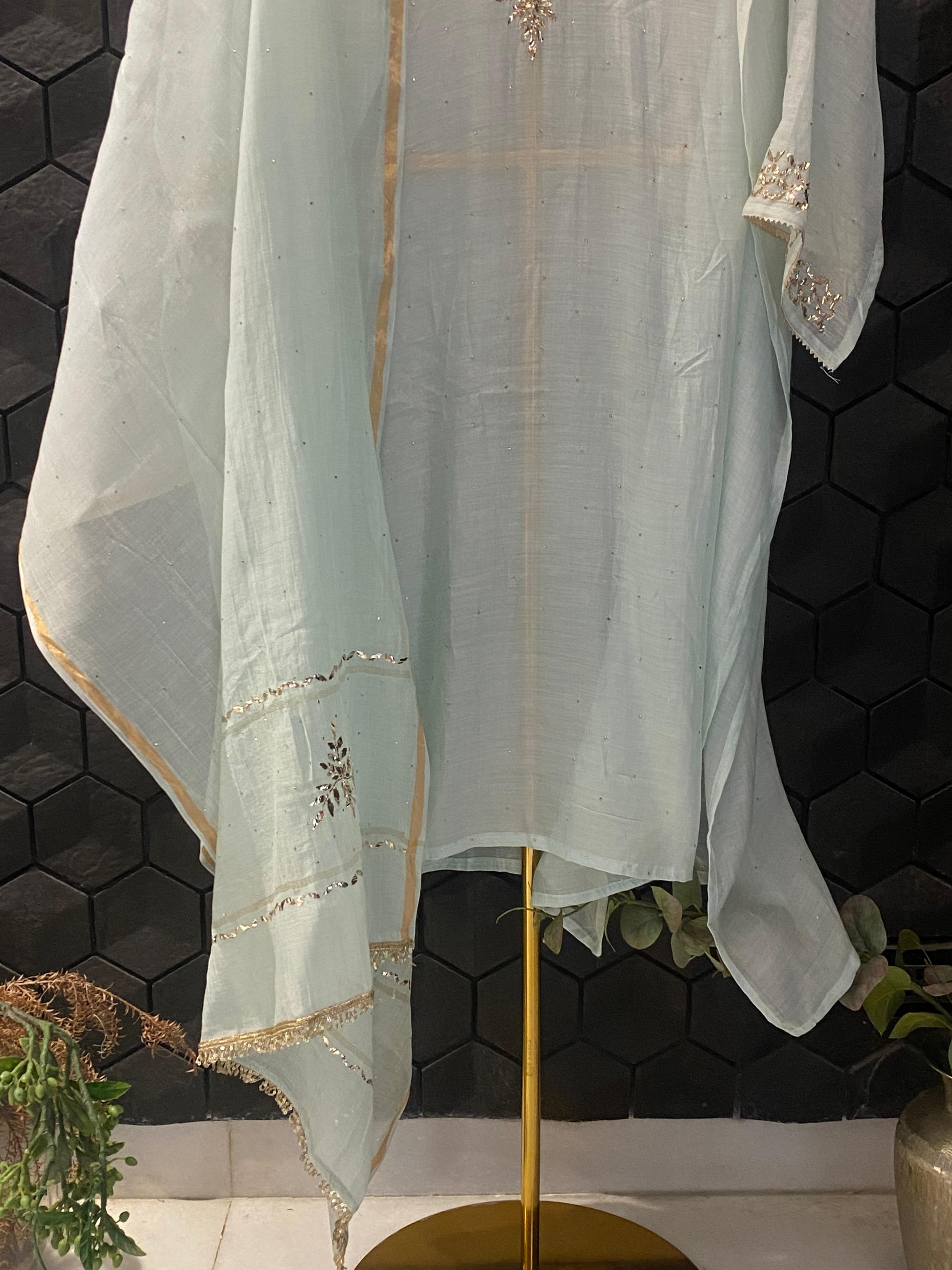 Green Mul Chanderi Mukaish Kurta Set