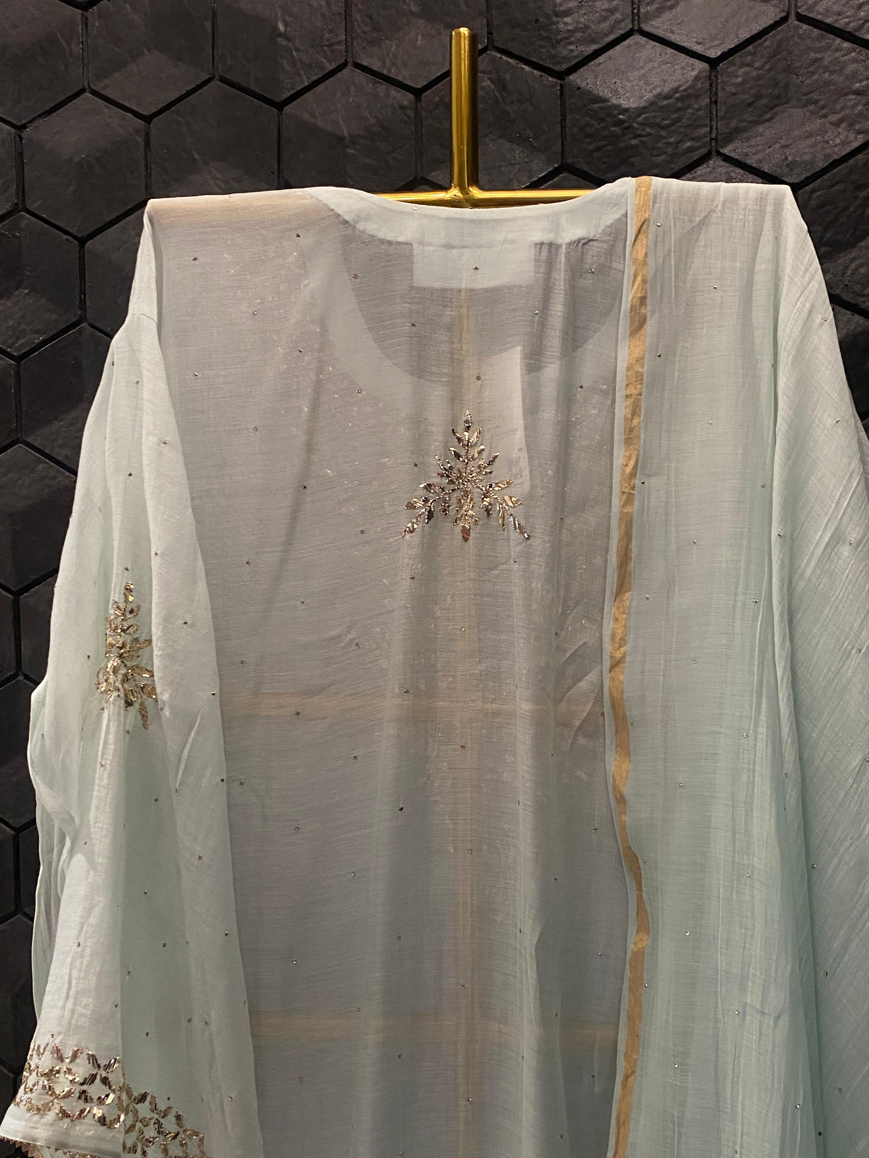 Green Mul Chanderi Mukaish Kurta Set