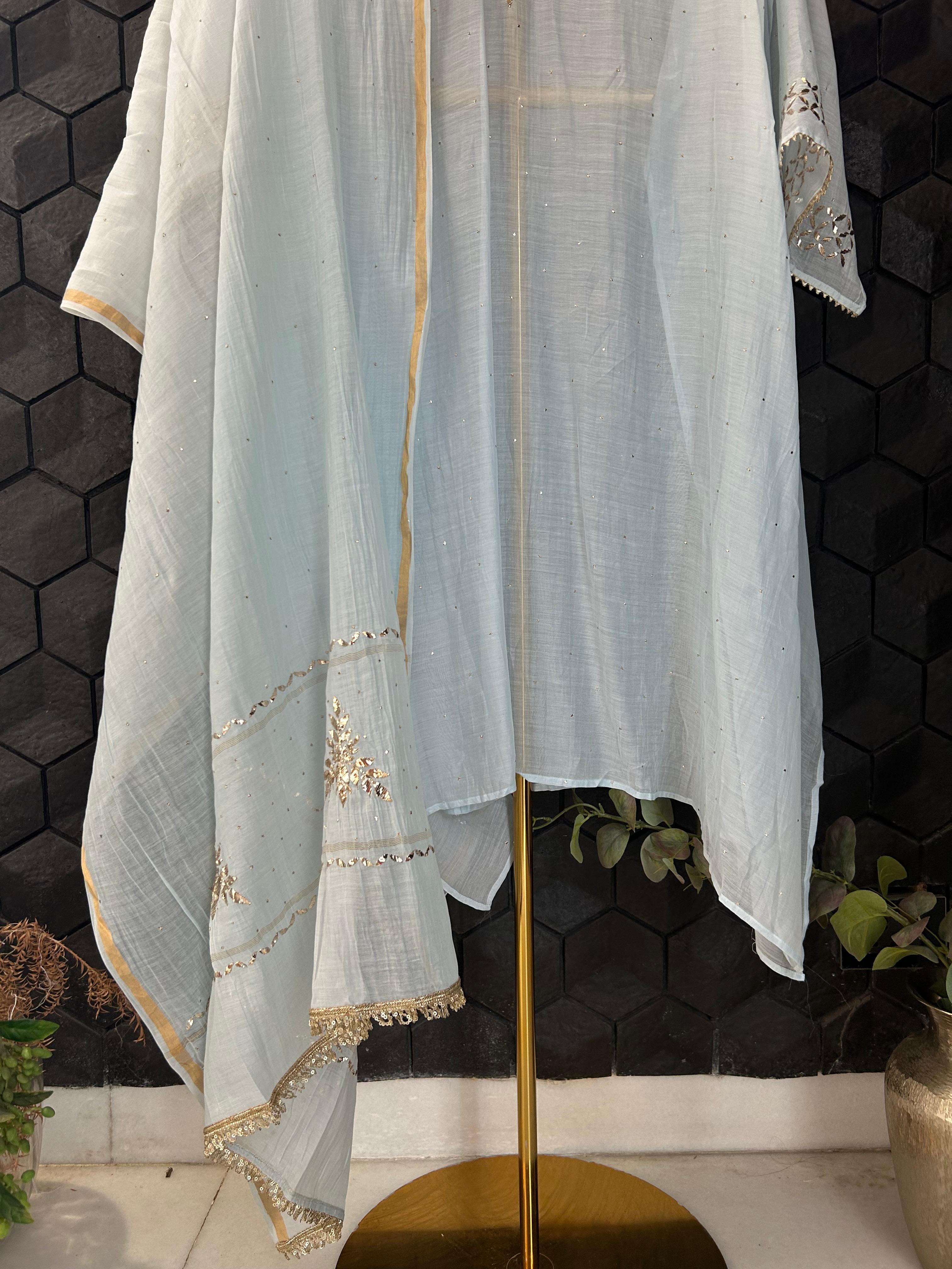 Sky Blue Mul Chanderi Mukaish Kurta Set