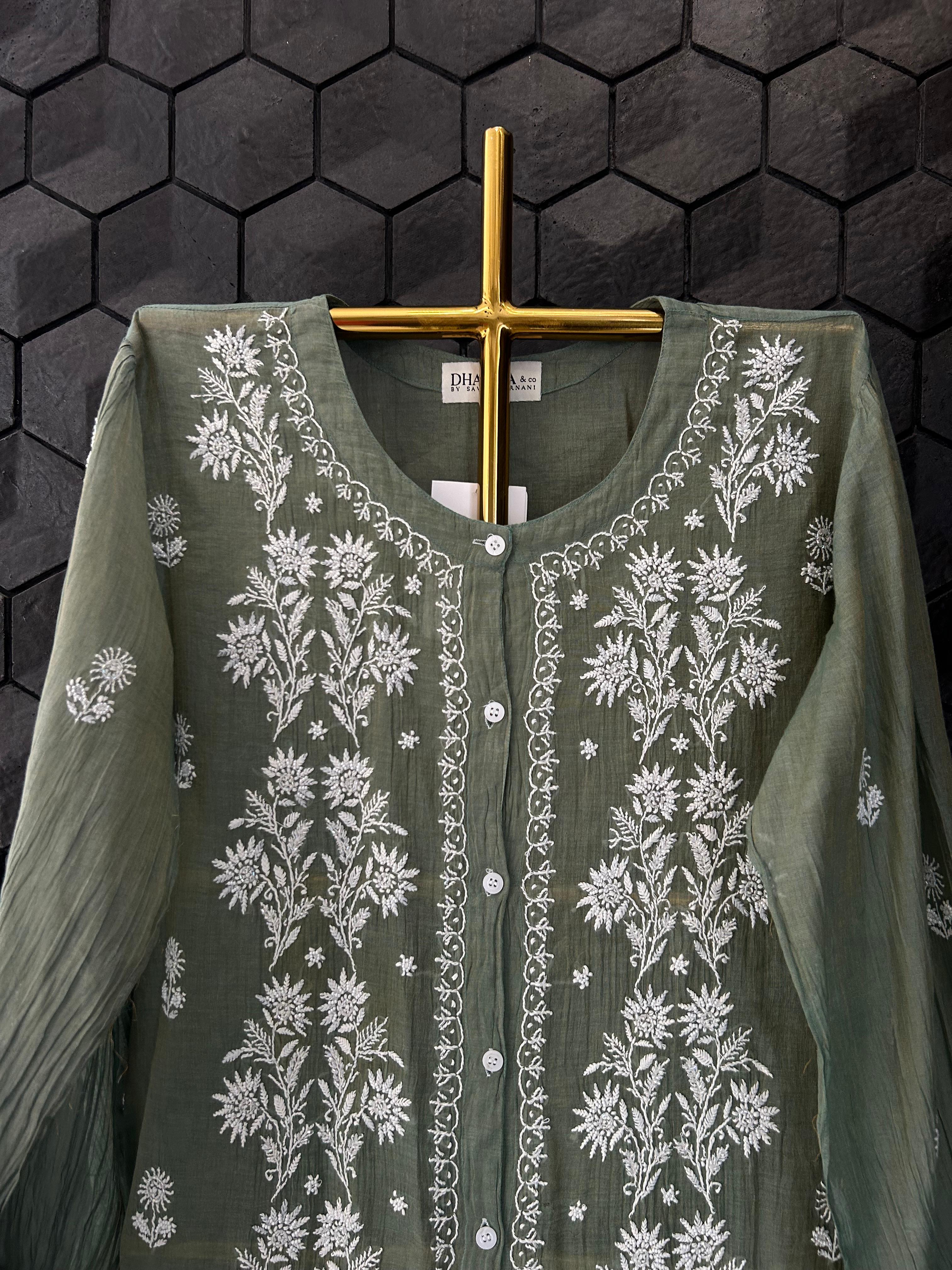 Green Tissue Chikankari Co-ord Set