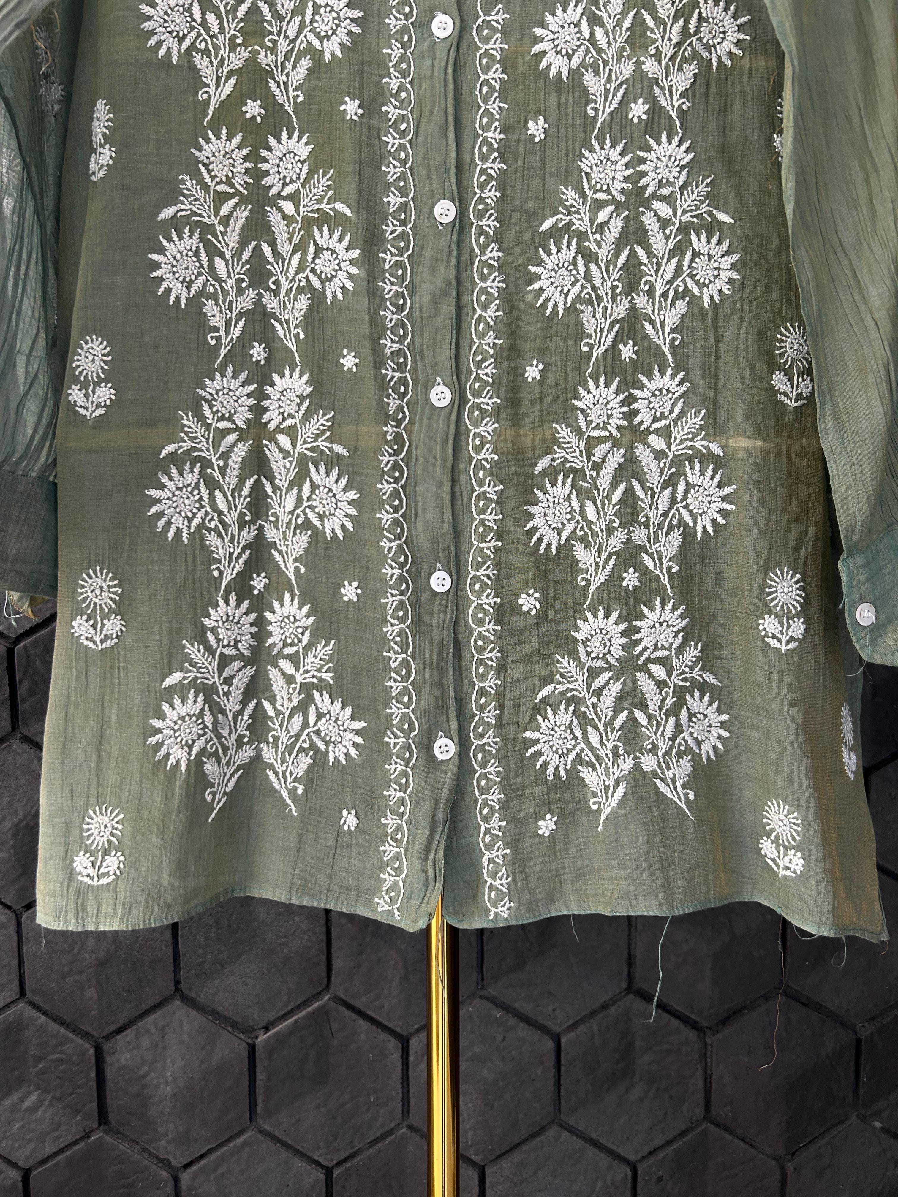 Green Tissue Chikankari Co-ord Set