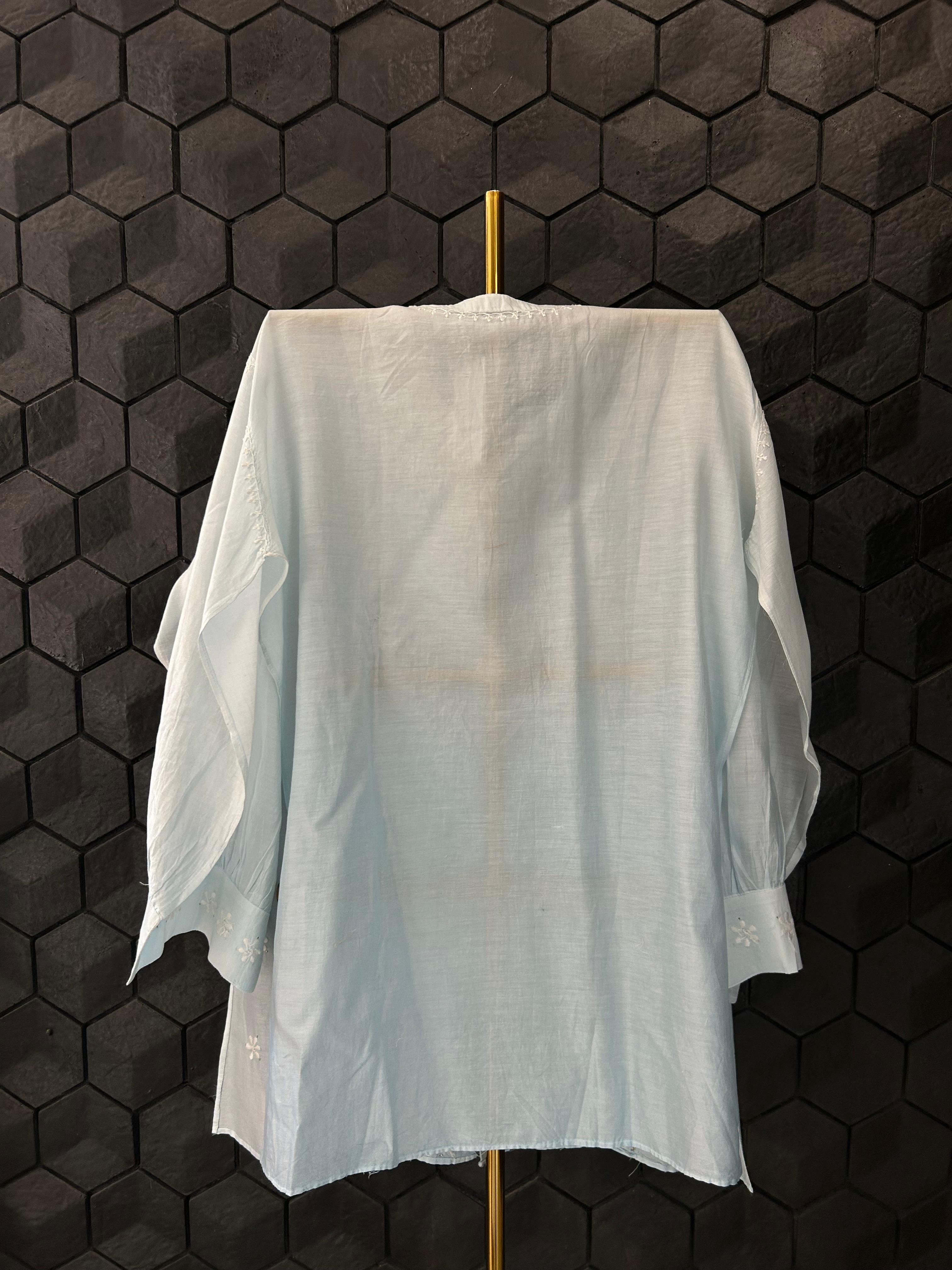 Blue Chanderi Mukaish Chikankari Co-ord Set