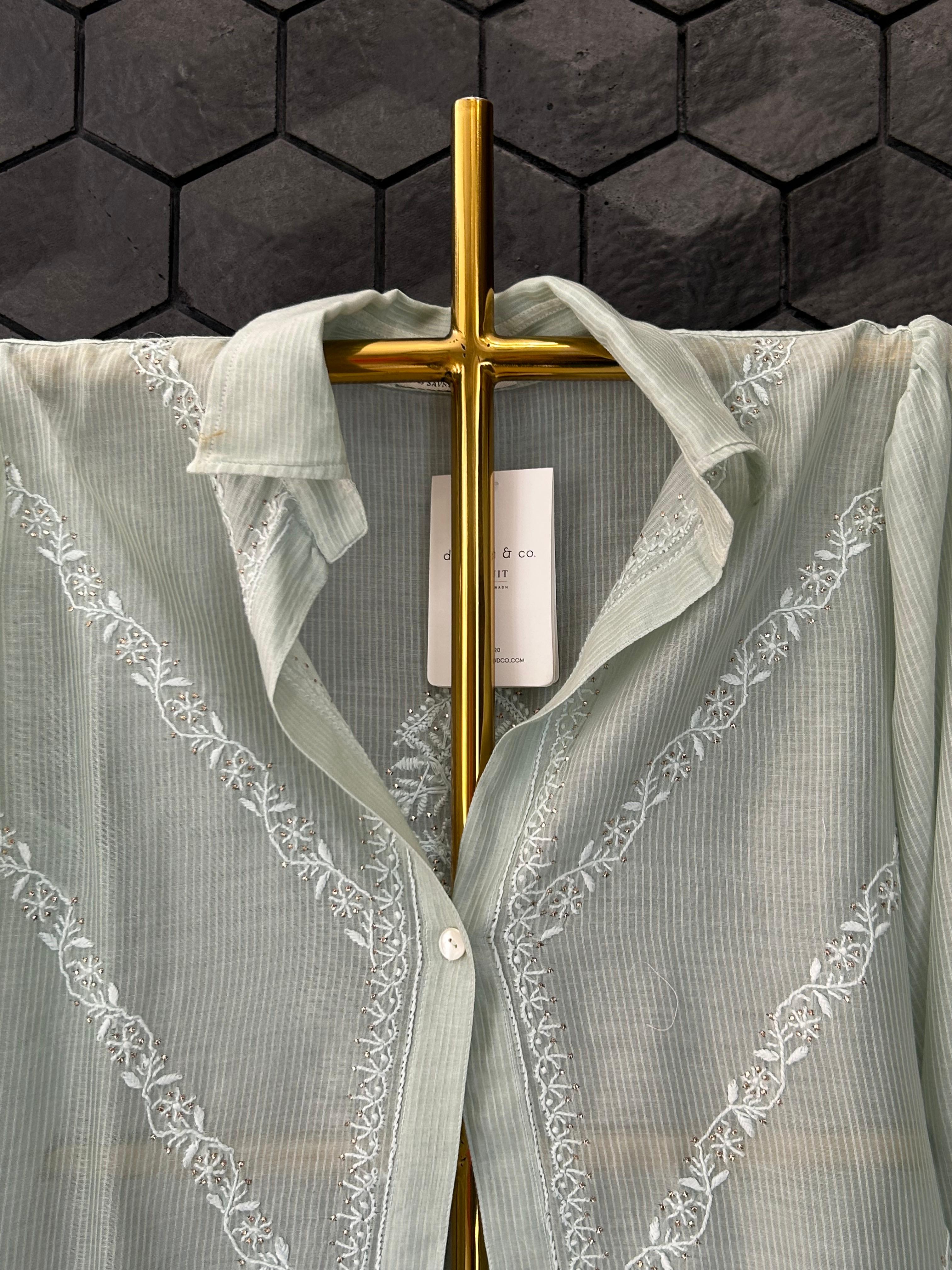 Green Maheshwari Chikankari Shirt