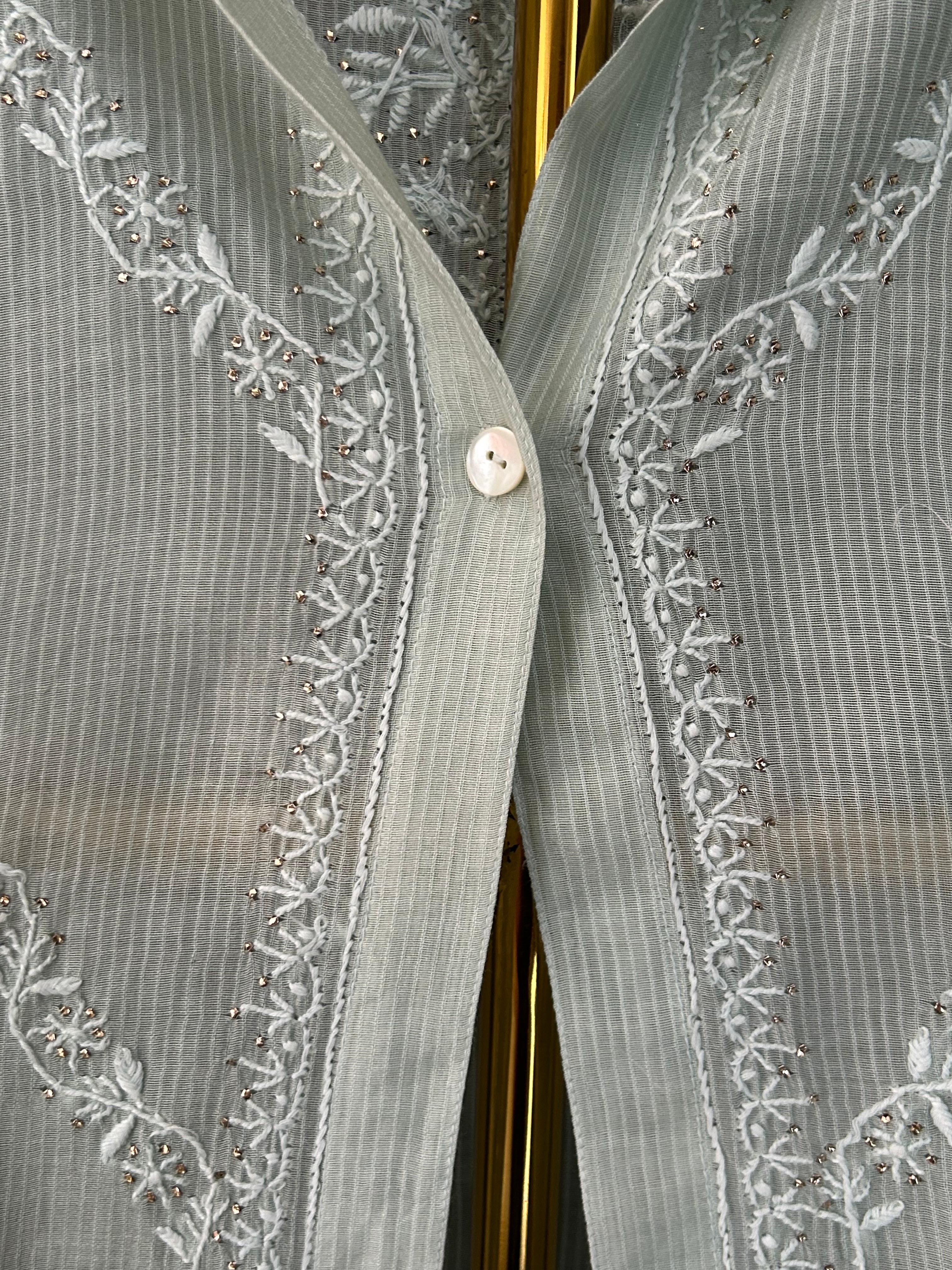 Green Maheshwari Chikankari Shirt