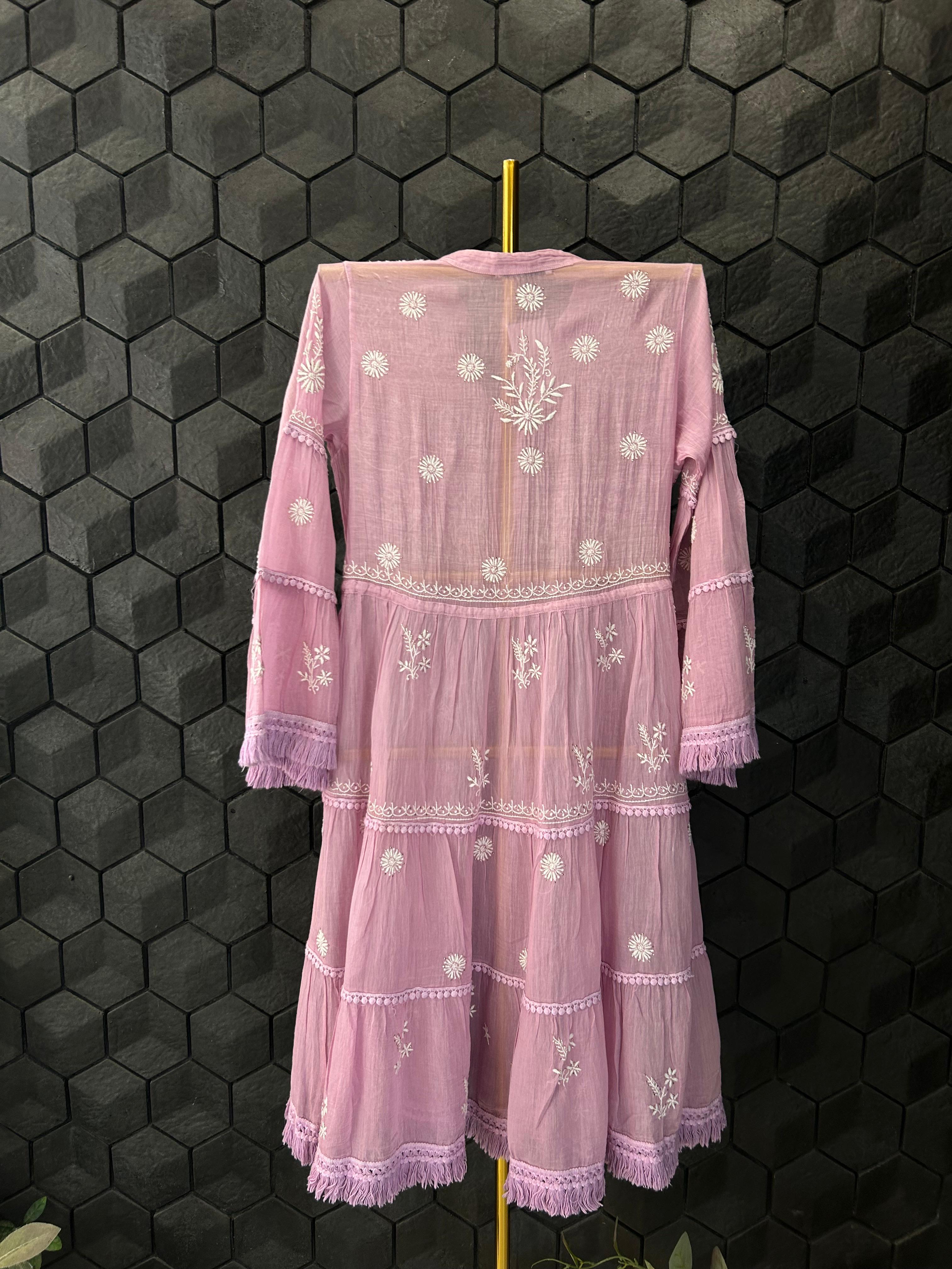Purple Chanderi Chikankari Mukaish Dress