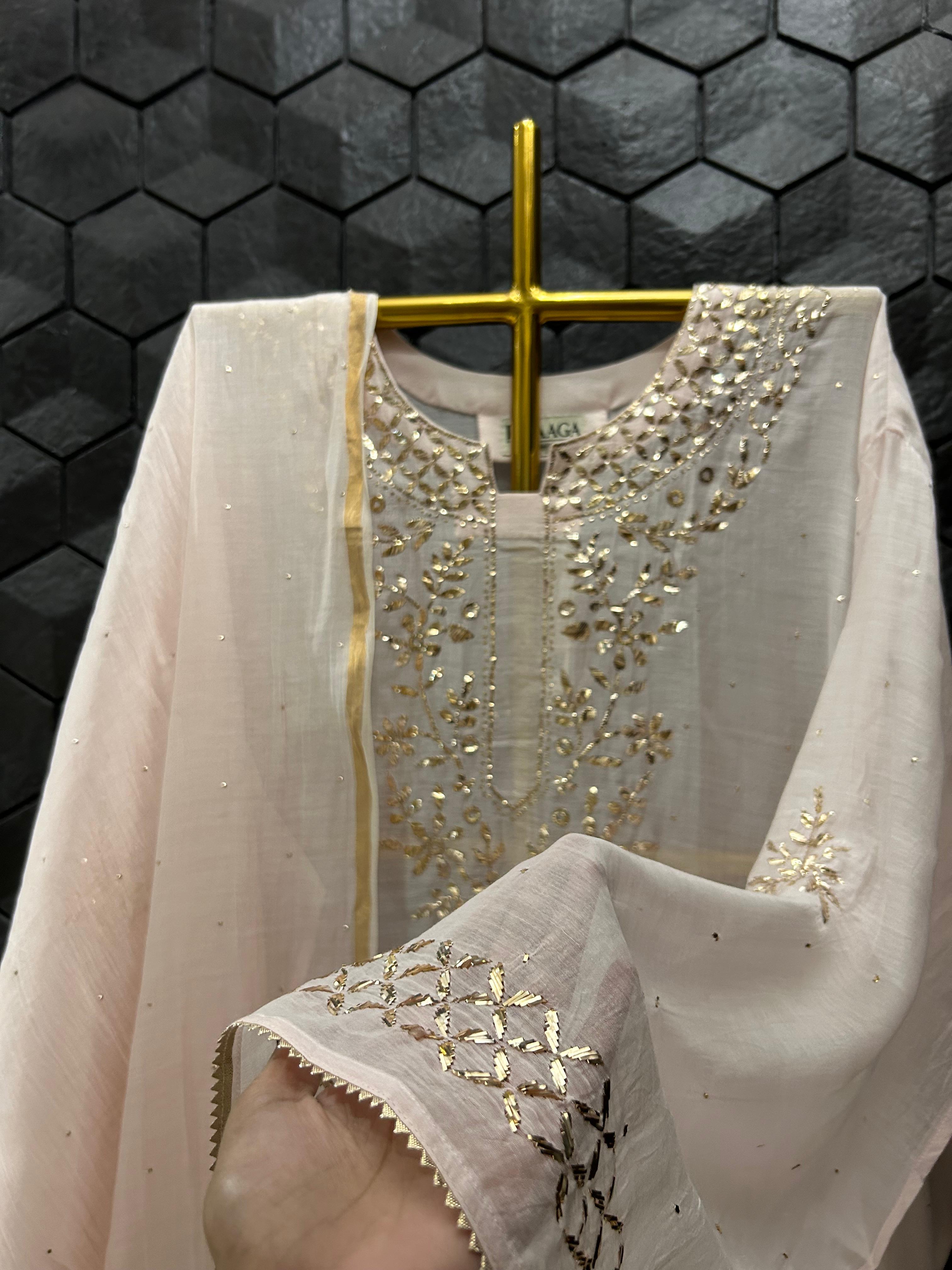 Pink Mul Chanderi Mukaish Kurta Set