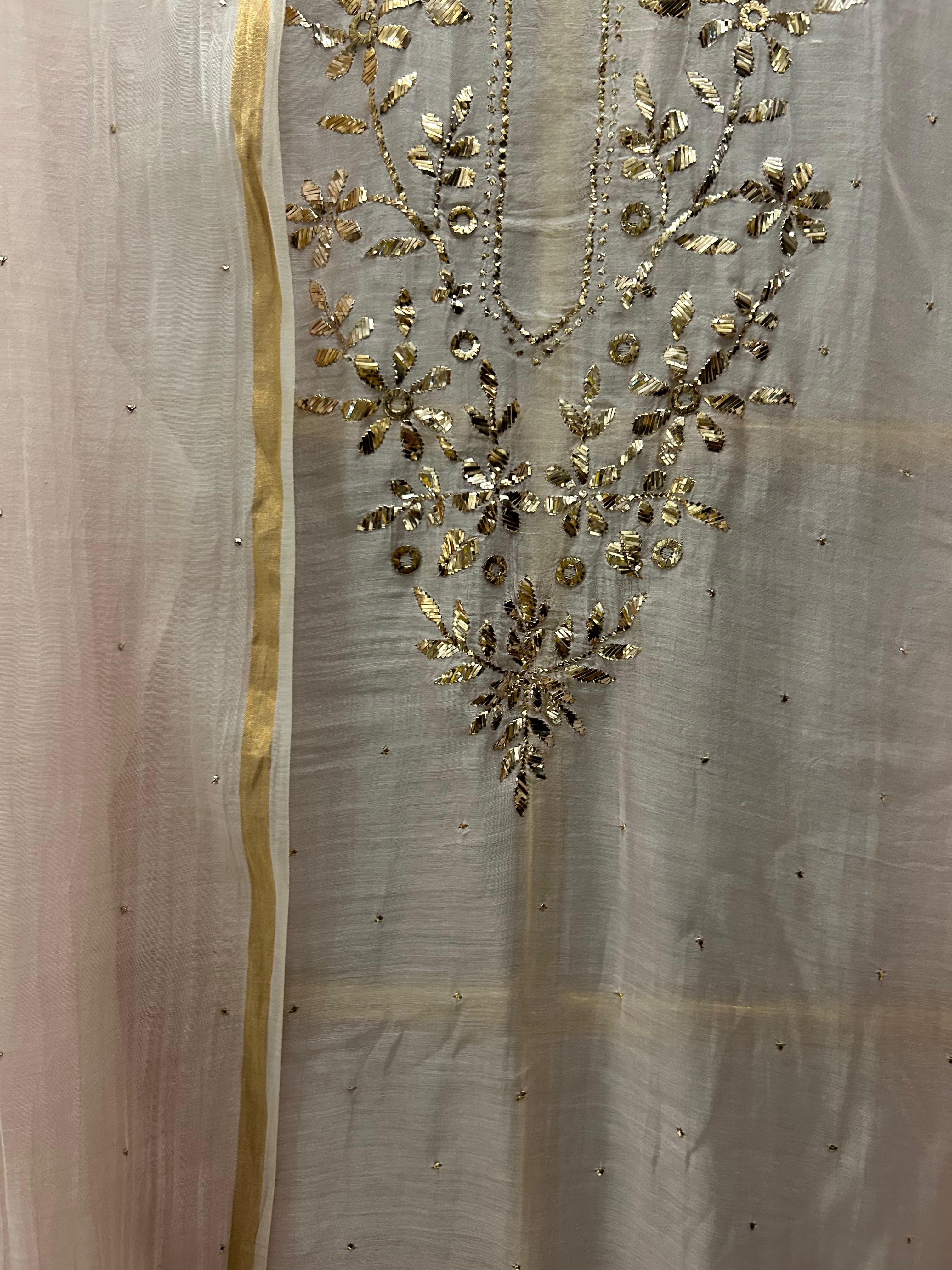 Pink Mul Chanderi Mukaish Kurta Set