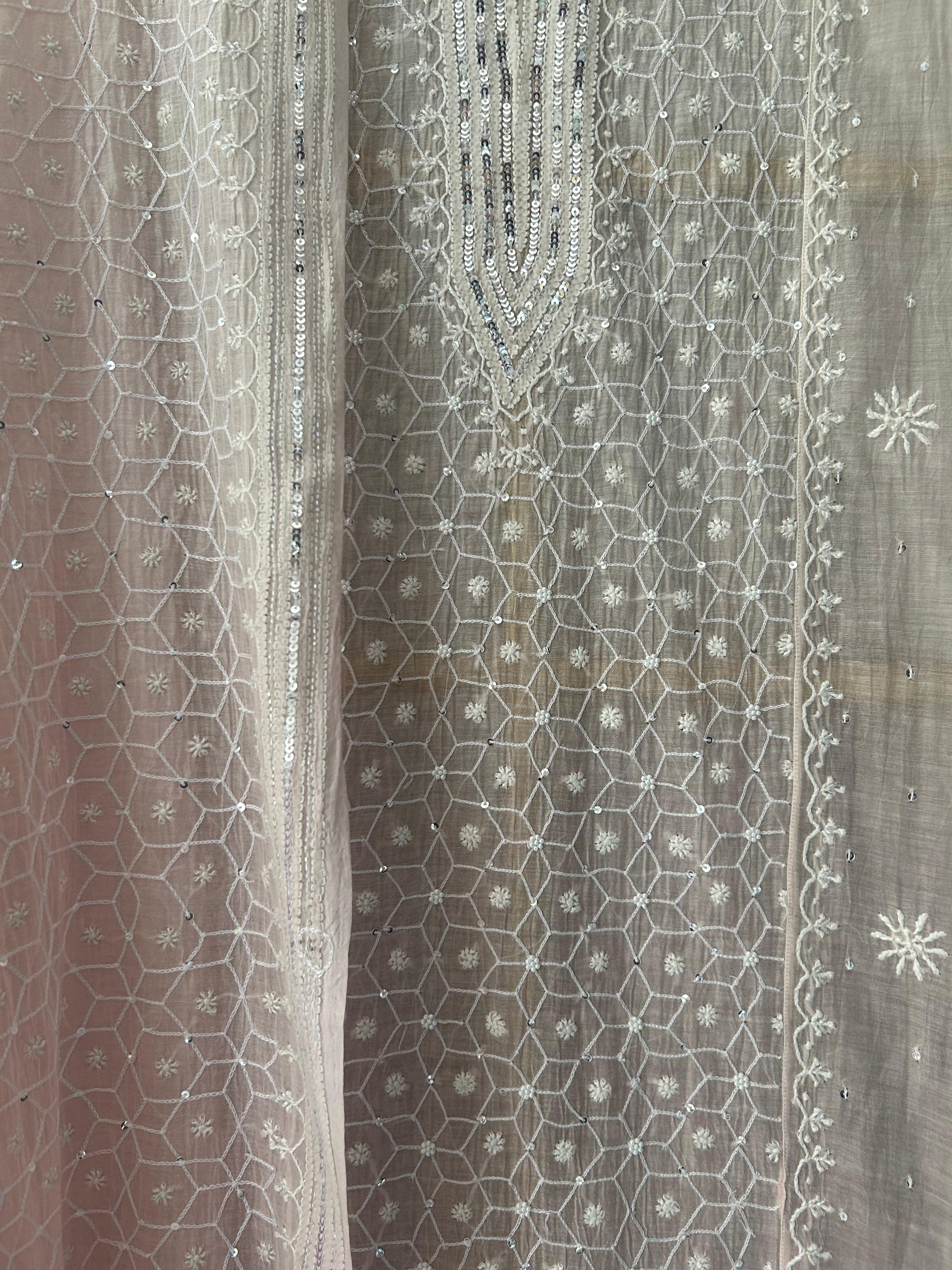 Pink Mul Chanderi Chikankari Kurta Set